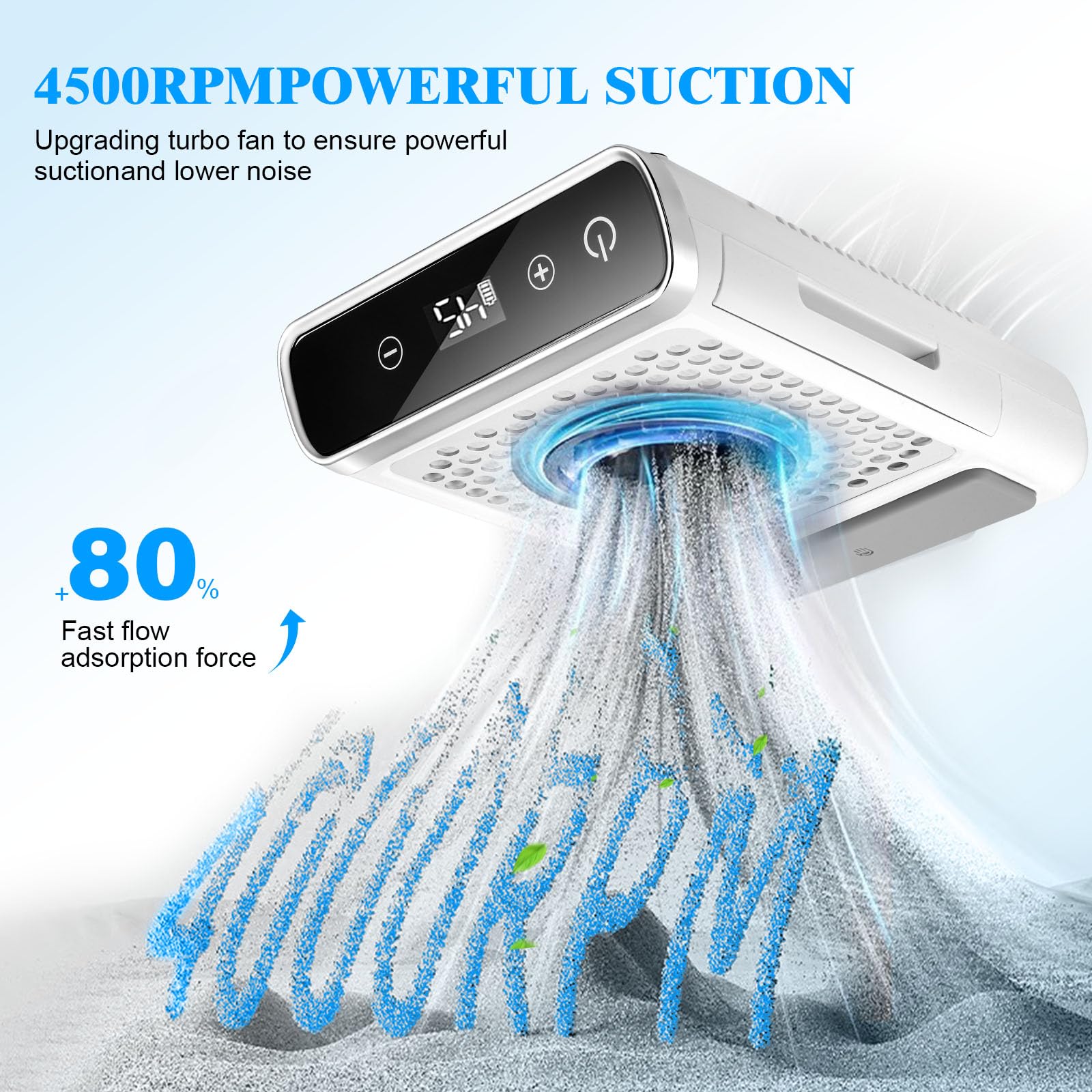 Aspirador de uñas Profesional 80W, Recargable Extractor De Polvo Para Uñas, 4500RPM Máquina Recolectora De Polvo De Uñas, Aspirador de Mesa Potente de Velocidad Ajustable para Manicura,Pulido