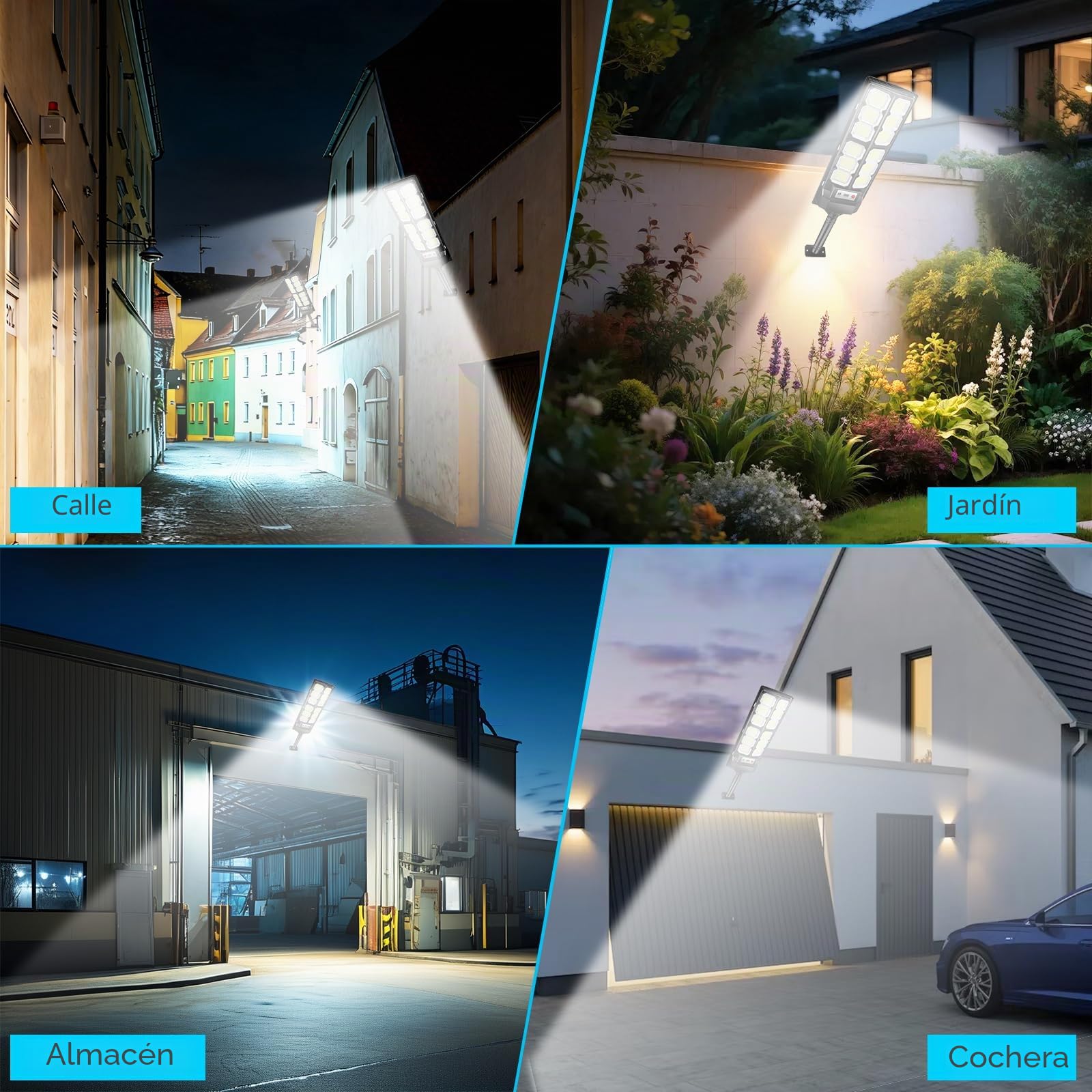 Farolas Solares Exterior 600W,Farola Potente con Control Remoto,IP66 Impermeable Luz Solar Exterior Sensor de Movimiento,Foco Solar Luz de Seguridad para Jardín,Patio,4 Paquetes