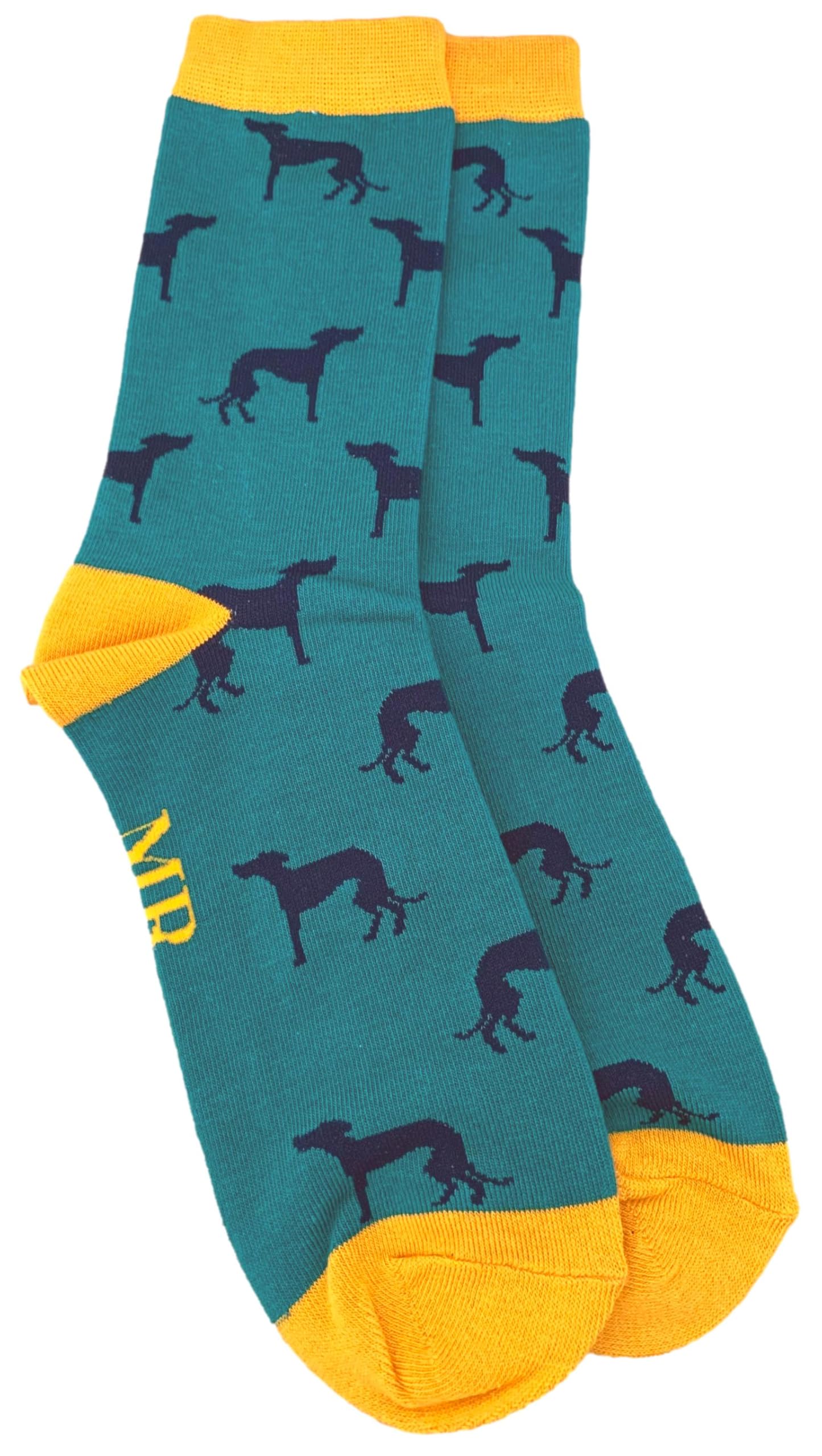 Purple Possum® Mens Socks Greyhound Dog Whippet Dogs Bamboo Cotton Blend Novelty Socks in Teal Green Blue UK Shoe Size 7-11 Gift Idea