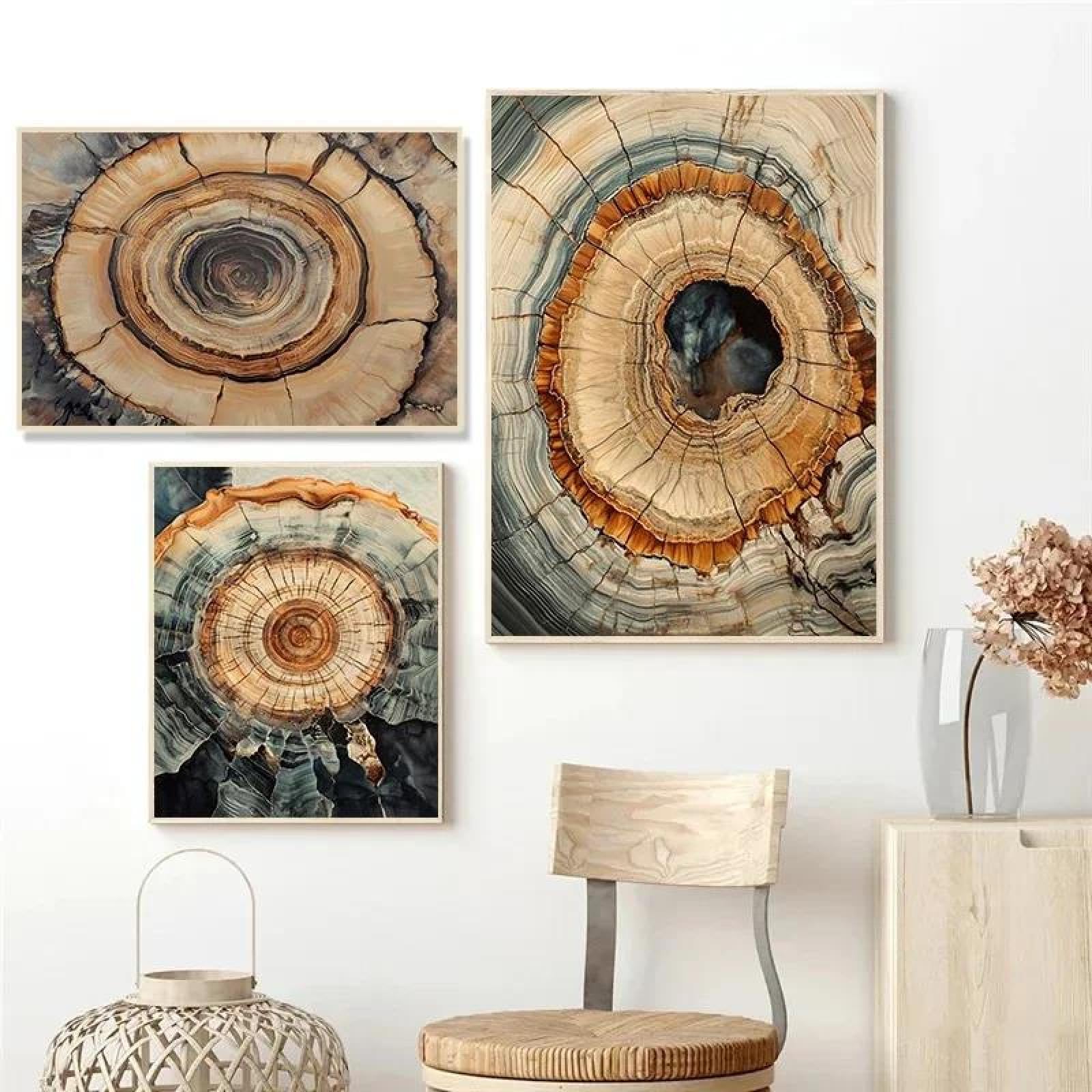 Yocheng 3 Abstract Tree Rings Nordic Neutral Plant Art Poster Canvas Paintings Wall Art Pictures Office Home Decor 60x80cmx3 No Frame