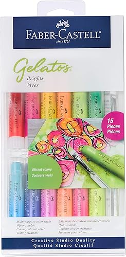 Faber-Castell Gelatos Brights: 12 crayones de gel de acuarela y suministros de acuarela, lápices de pigmentos de arte versátiles para adultos,