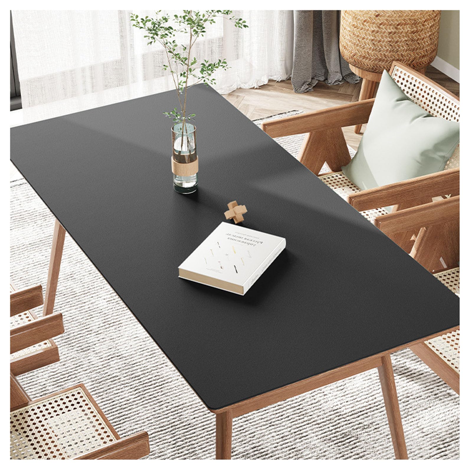 Nappe rectangulaire en similicuir imperméable, pour table de salle à manger, lavable, résistante à l'huile, résistante à la chaleur, 70 x 120 cm, noir