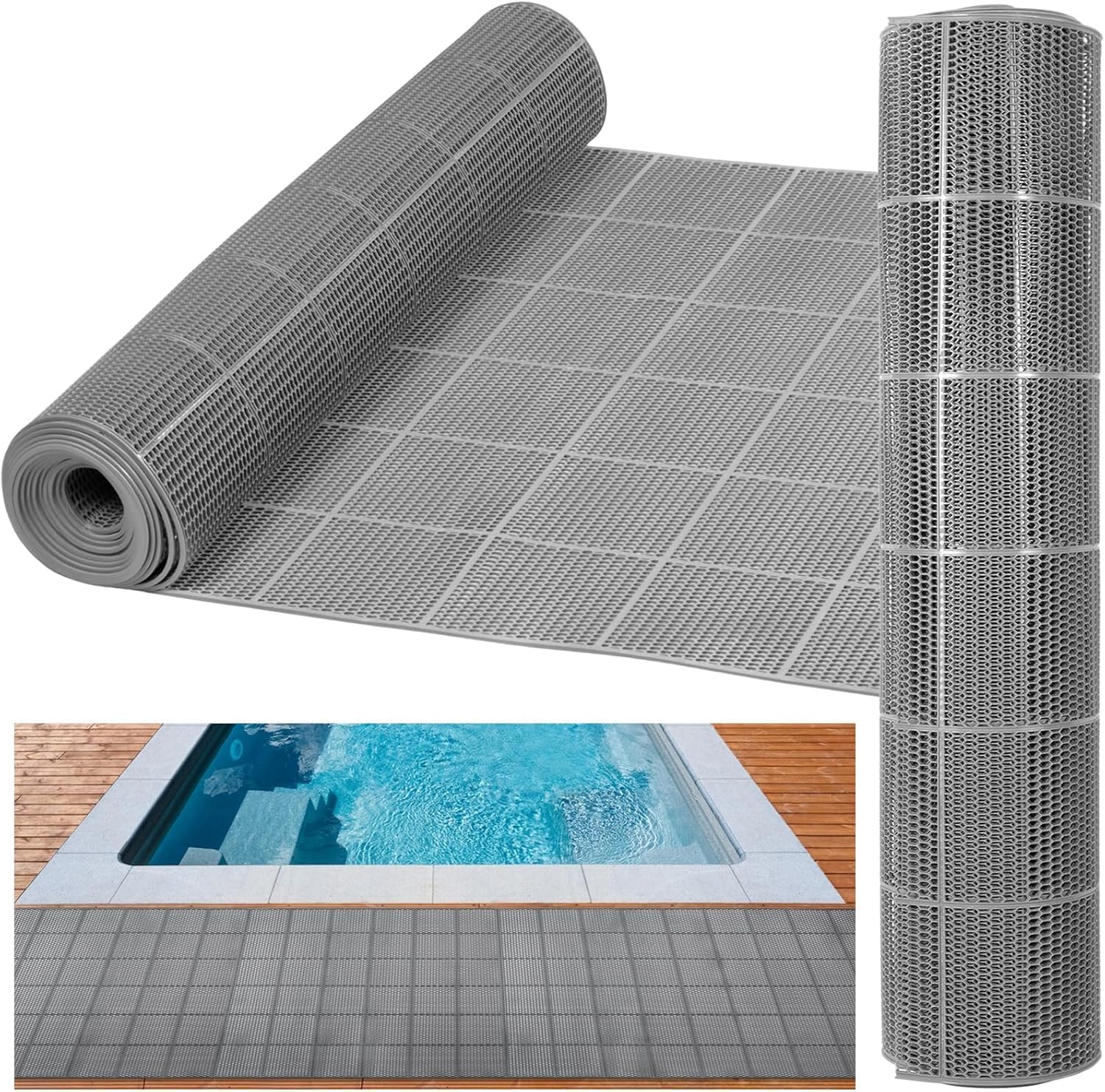 3 x 40FT Drainage Pool Flooring Mats Non Slip Swimming Pool Mat PVC Splash Matting Mesh Hollow Doormat Roll for Outdoor Indoor Garage Restaurant Sauna SPA Heavy Duty Commercial Anti Slip Floor Mats