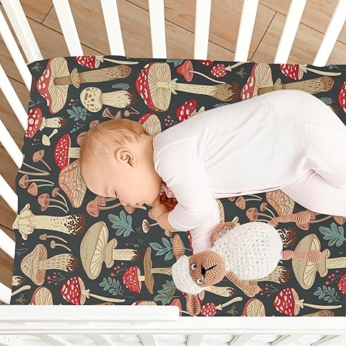 Miniatura 8 de Kigai Sábana bajera ajustable para cuna para niños y niñas, sábana de punto de jersey vintage para colchones estándar de cuna y cama de niños