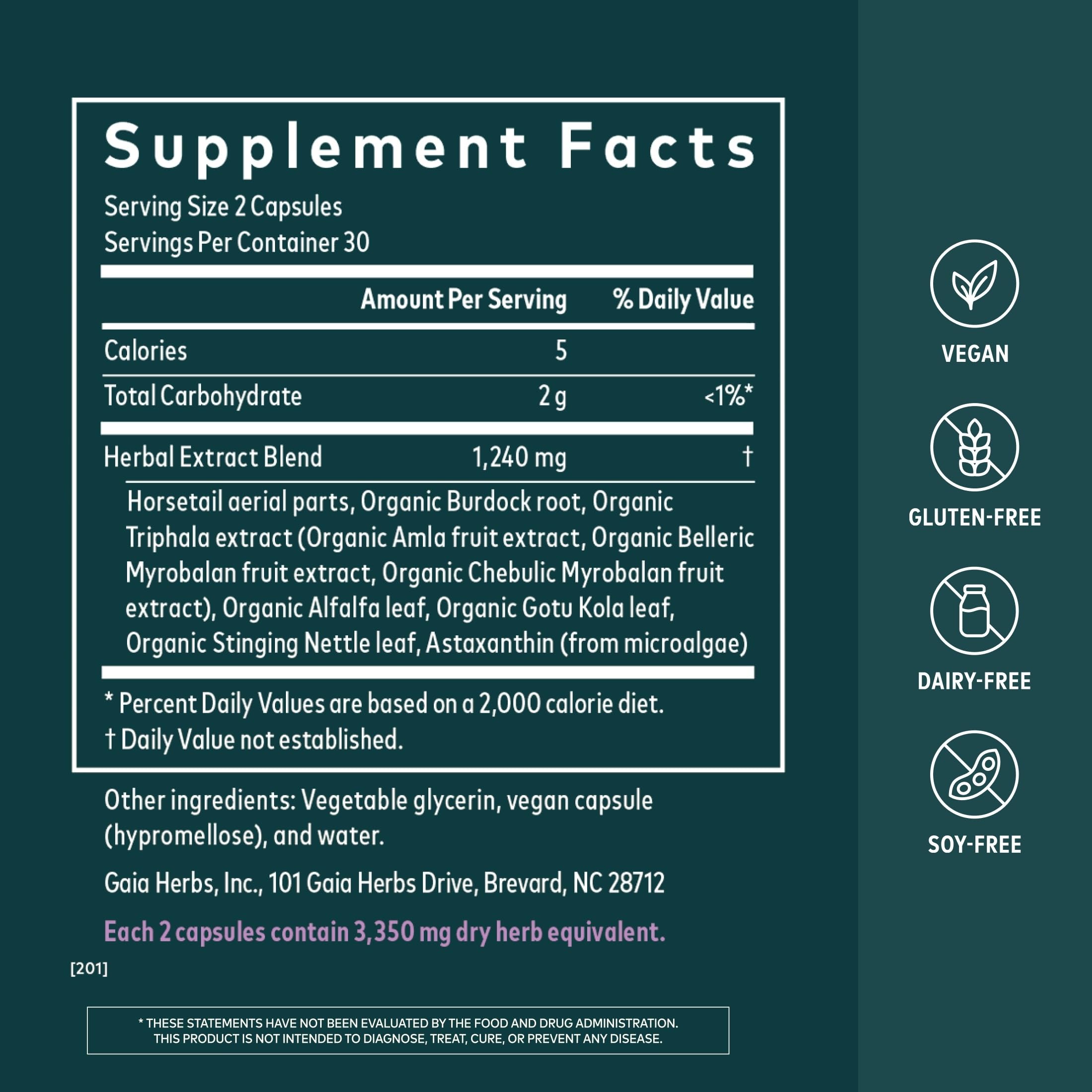 Gaia Herbs Hair, Skin & Nails, 60 Vegan Capsules, 30 Servings — Amazon image 2