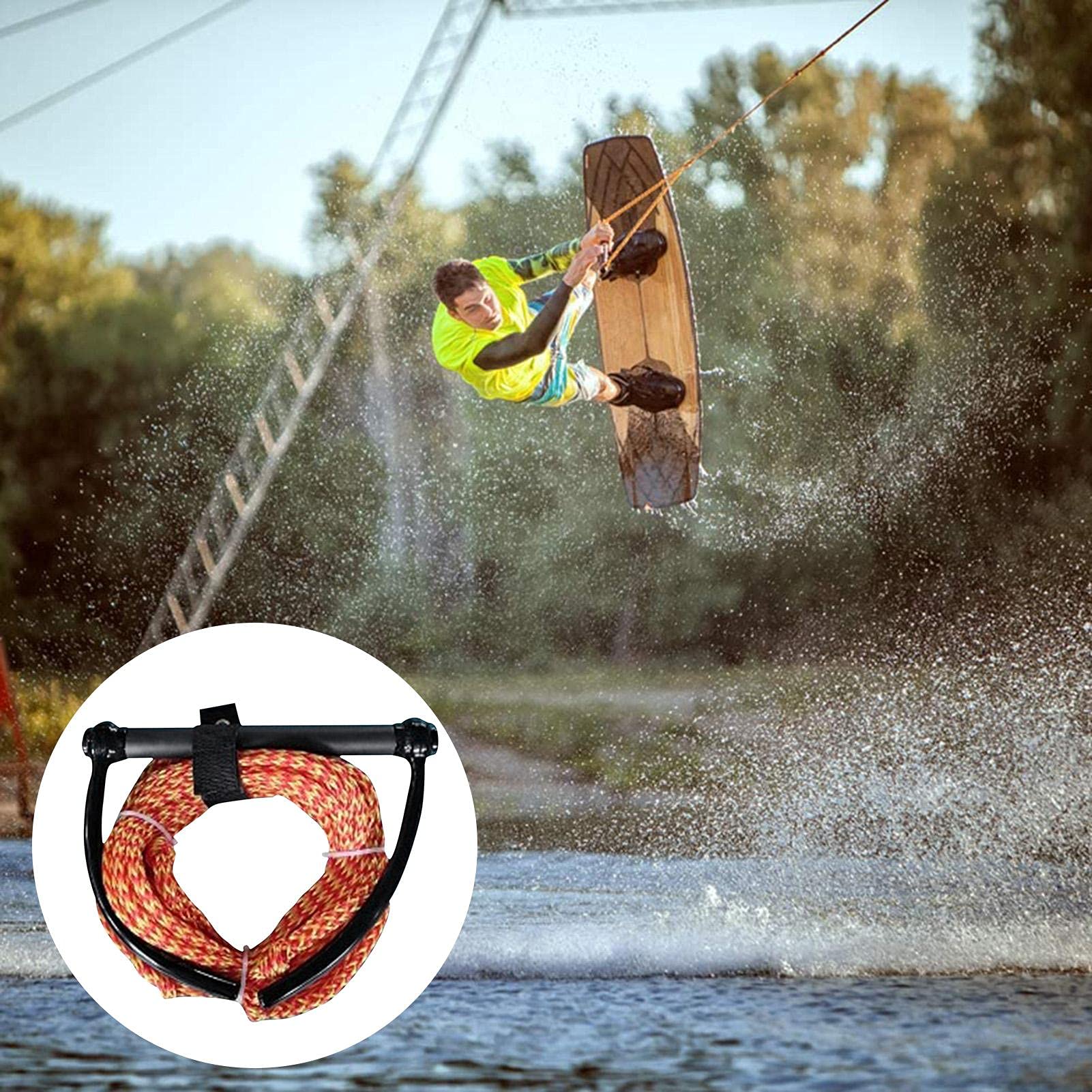 Corda da sci nautico per barca, corda da sci, forte e durevole con manico, versatile/grande di trazione ad alte prestazioni, 23 m, corda da traino per barca a motore, tavola da surf, sci