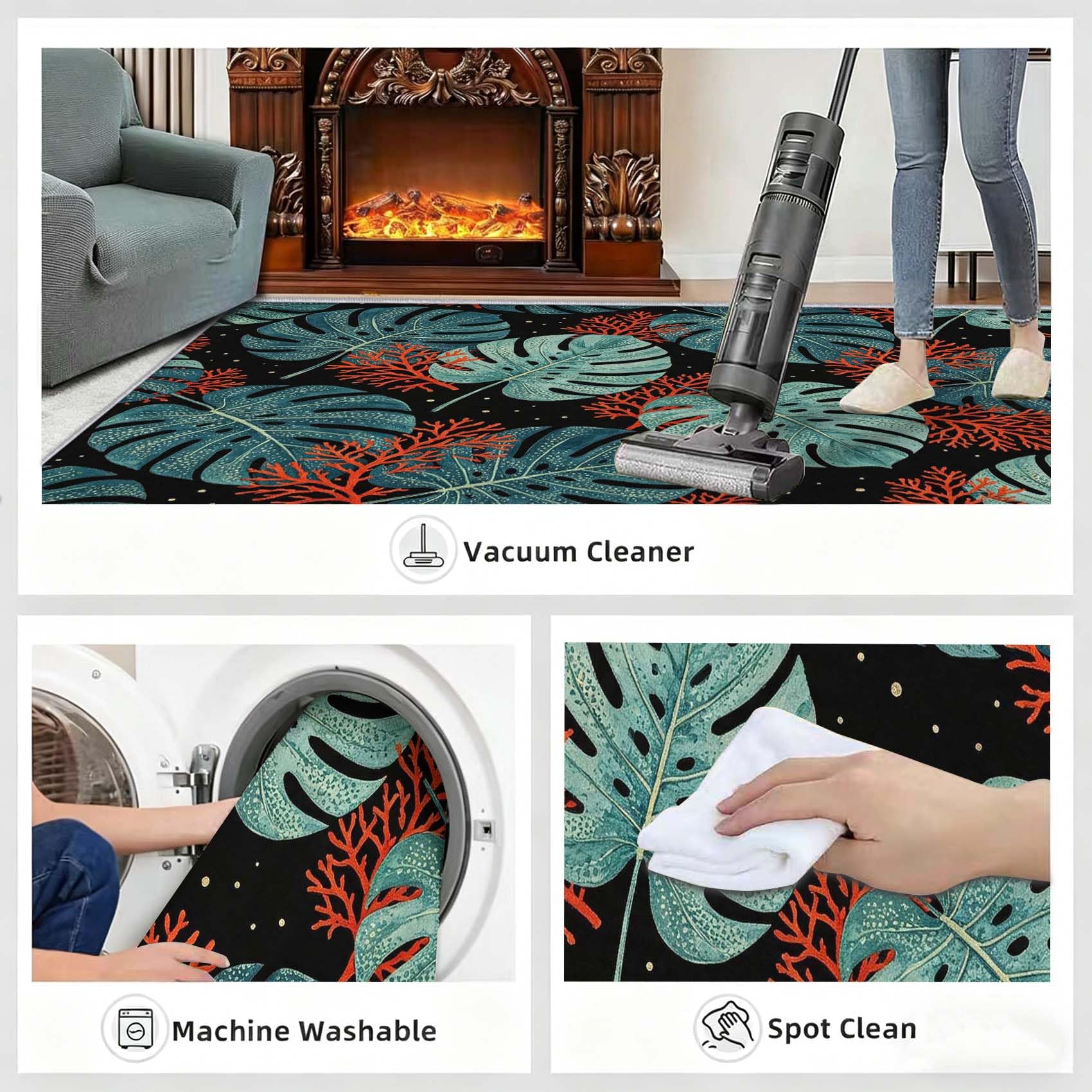 Tapis Doux Poils 120 x 170 cm, Feuilles de Monstera Decoration Lavable