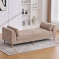Aortzio 83.1" Oversized Chenille Chaise Lounge Bench with Arms & 2 Pillows - King Bed End Daybed for Bedroom, Living Room, Wheat