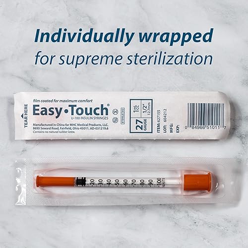 Miniatura 32 de Easy Touch Jeringa de insulina U-100 con aguja, 31G 0.3cc 5/16 pulgadas (0.315 in), caja de 100