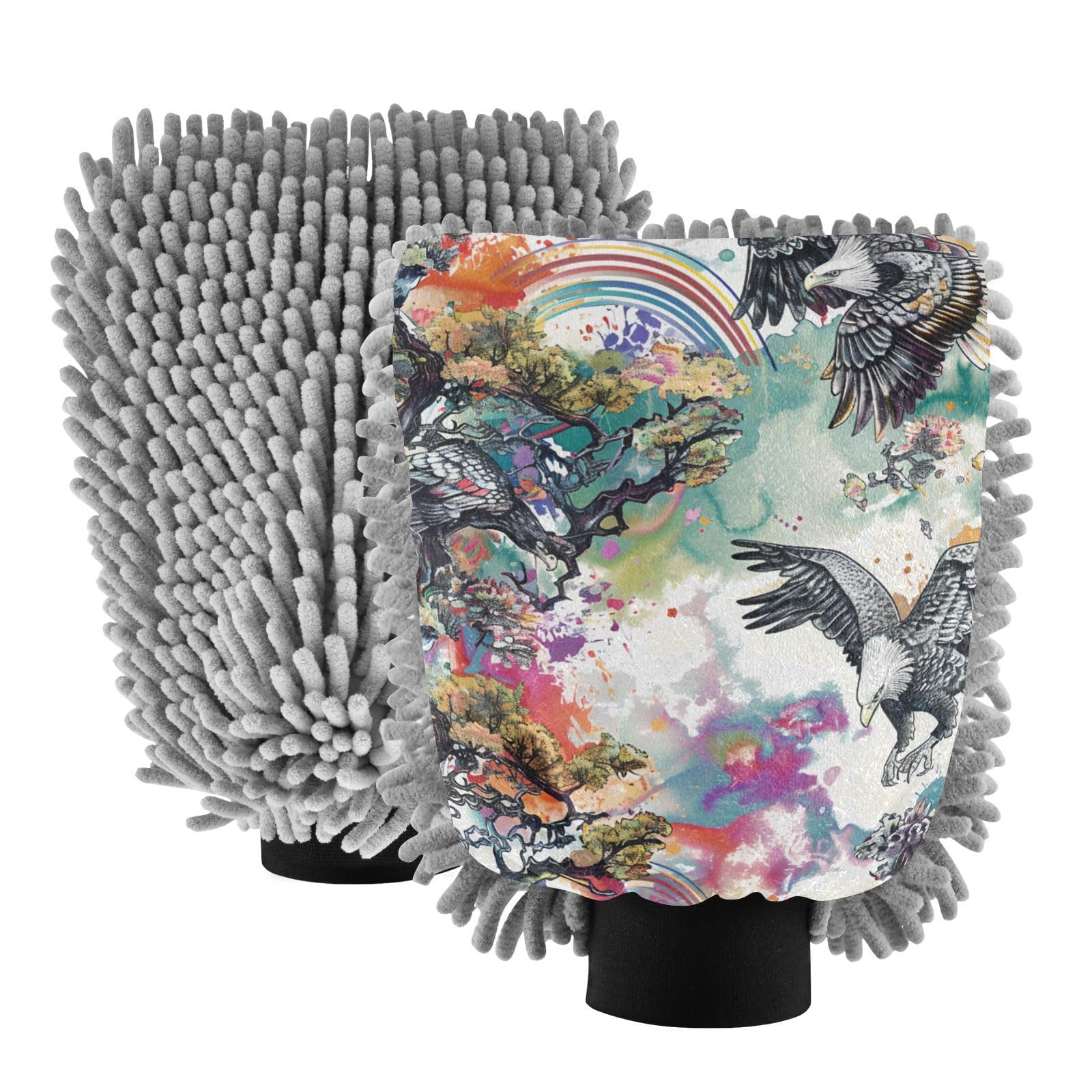 IOACIY Absorbent Microfiber Car Wash Drying Mitts, 2 Pack, Scratch-Free & Lint-Free, Rich Foam, Highly Absorbent, Double Sided, Wash Mitt Perfect for Car Washing, L, Eagle (1)