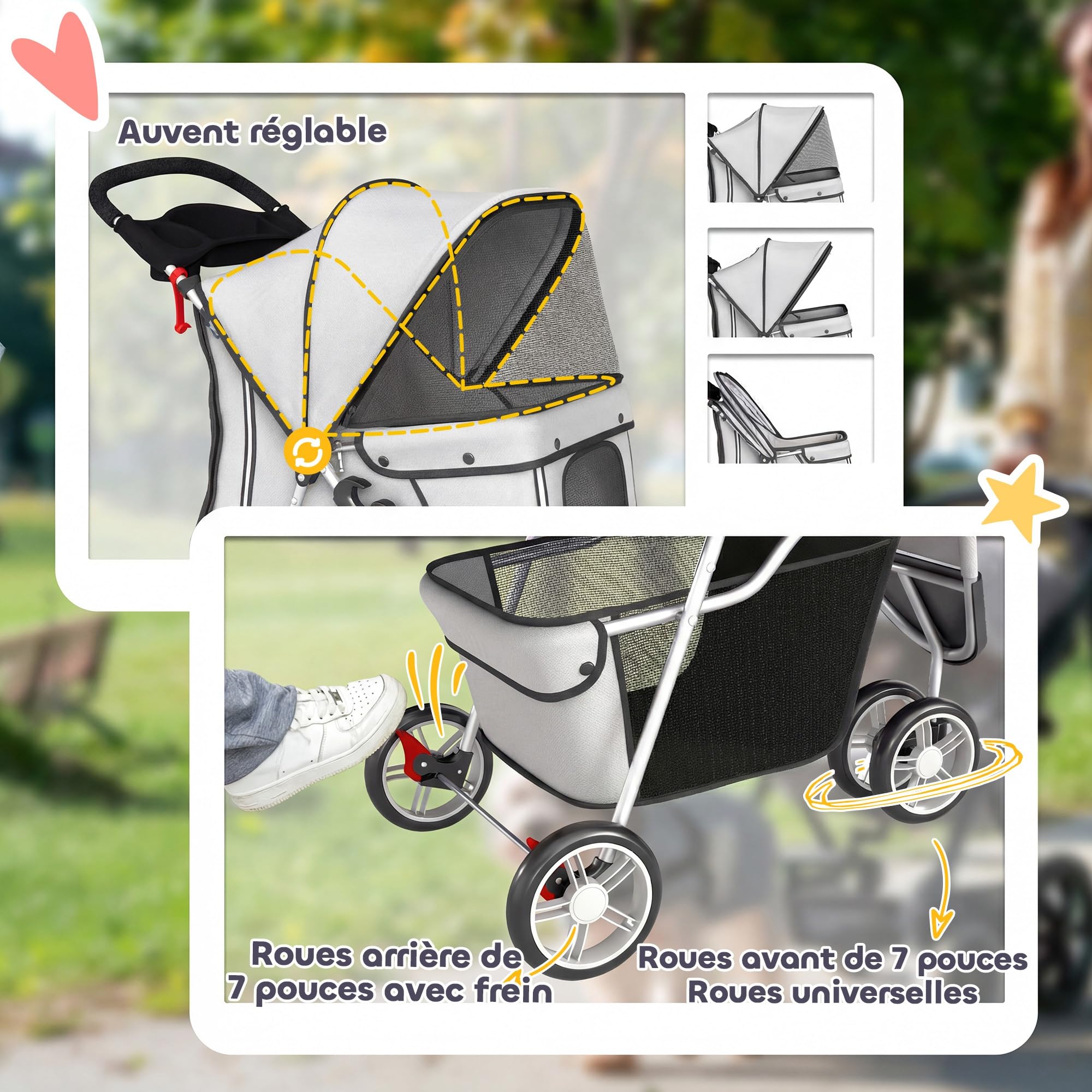 PawHut Wózek Buggy Składany Dla Małych Psów Do 10 Kg Szary