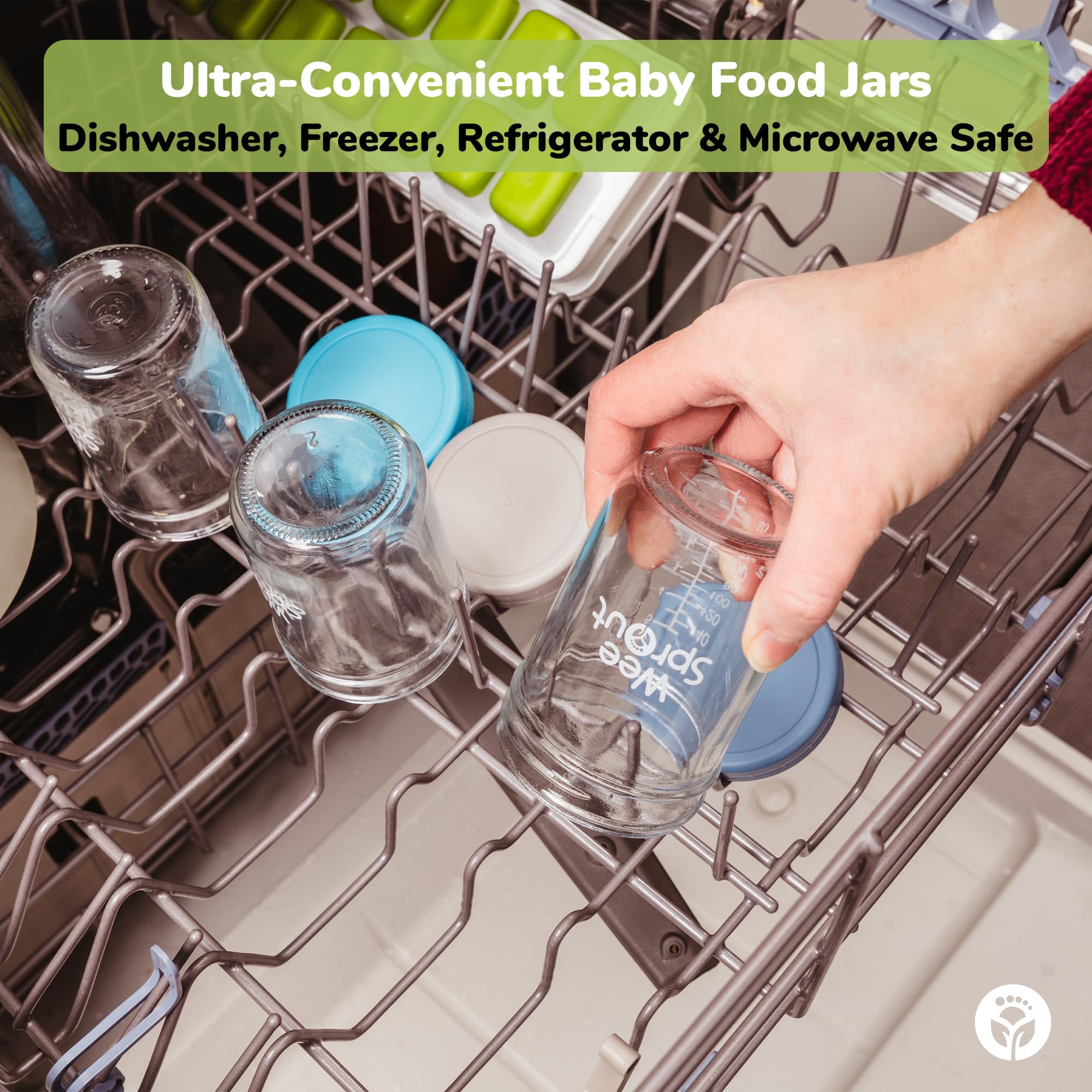 WeeSprout Glass Baby Food Storage Jars - 12 Set, 4 oz/8 oz Baby Food Jars, Plastic Lids, Freezer Storage, Reusable Small Glass Baby Food Containers, Microwave & Dishwasher Safe, for Infant & Baby Food