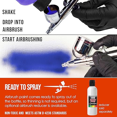 Miniatura 3 de U.S. Art Supply Pintura opaca para aerógrafo rojo bermellón, botella de 8 onzas, colores no tóxicos a base de agua de grado profesional para