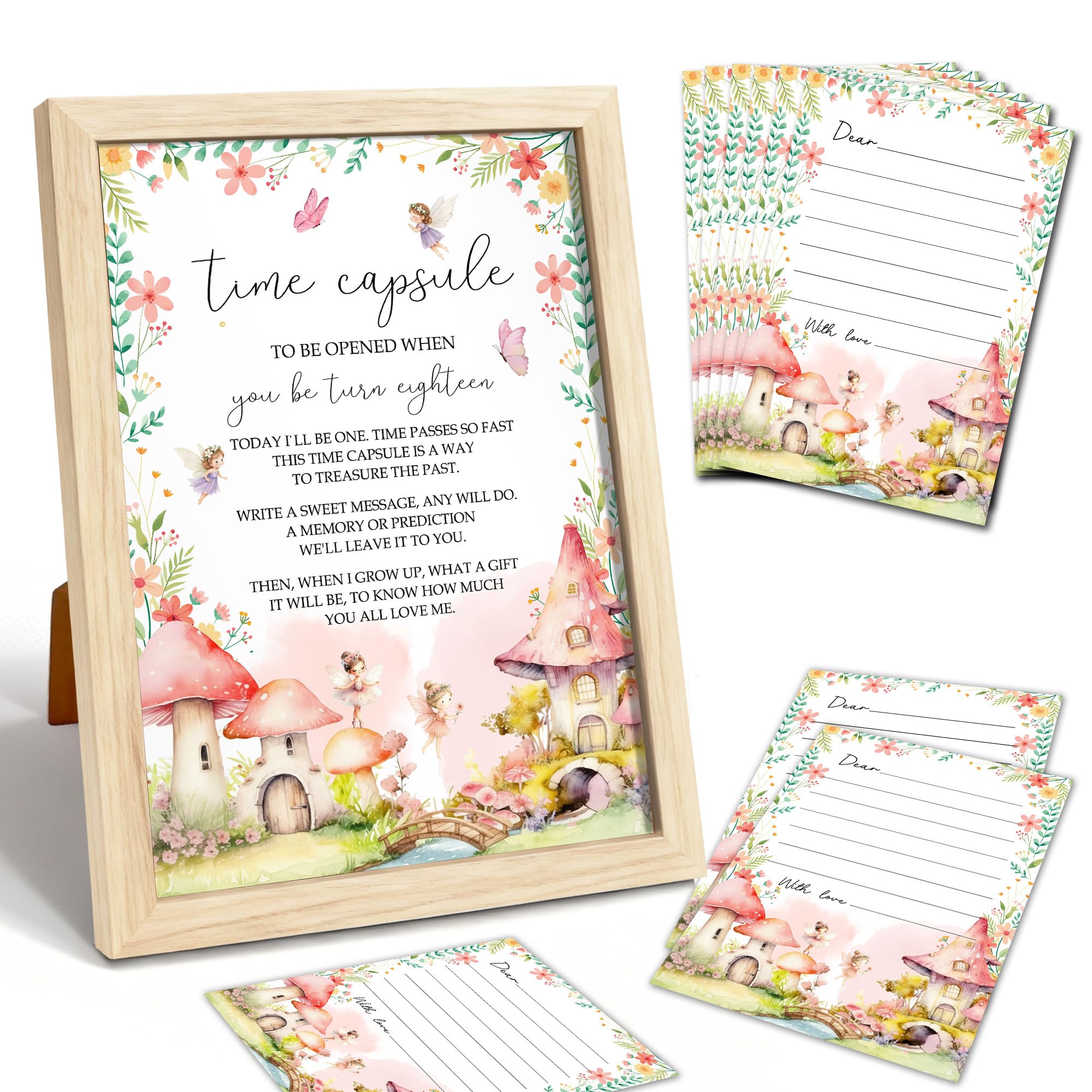Fairy Time Capsule Contains 25 Fairy Cards and One Framed Time Capsule Standee, Baby First Birthday Party Events and Commemorative Messages-03