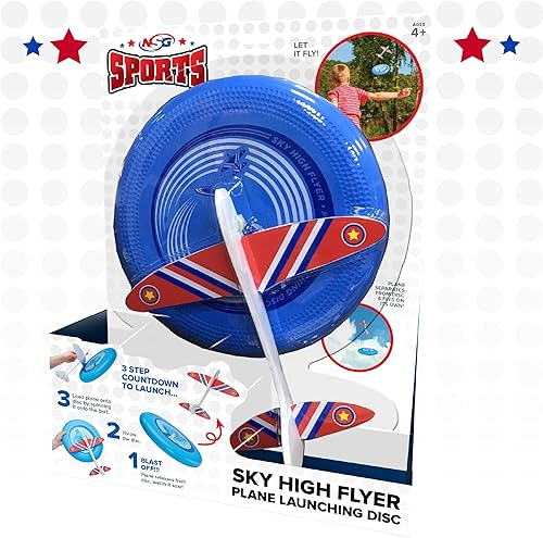 Miniatura 6 de NSG Sky High Flyer Flying Disc - Lanzador de avión de juguete de espuma planeador avión al aire libre, juguetes voladores para niños de 8 años en