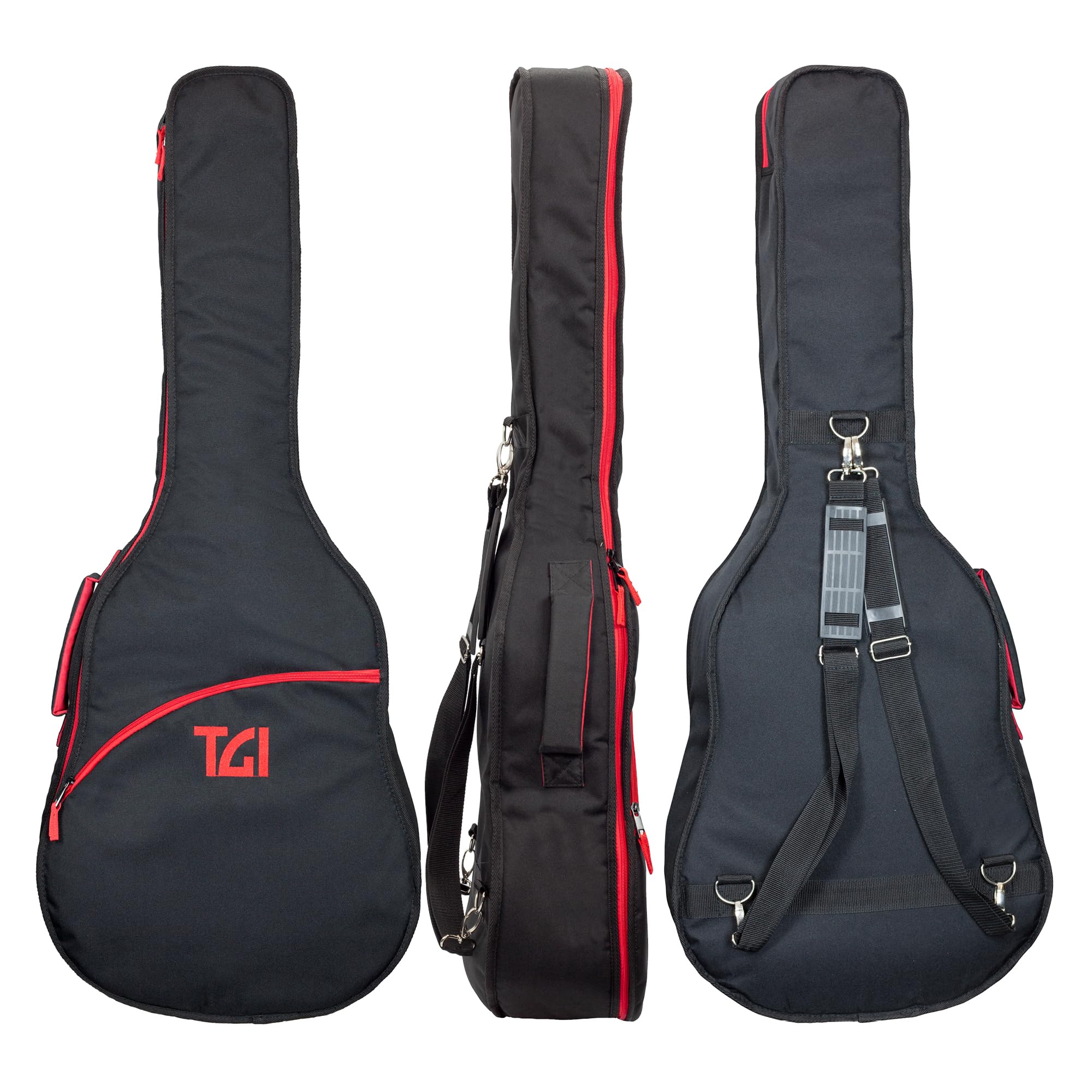 TGI Funda para guitarra clásica 4/4. Ideal para transporte a la escuela, conciertos más pequeños, uso regular. Acolchado interno de 10 mm para mayor protección. Correas traseras extraíbles, bolsillo
