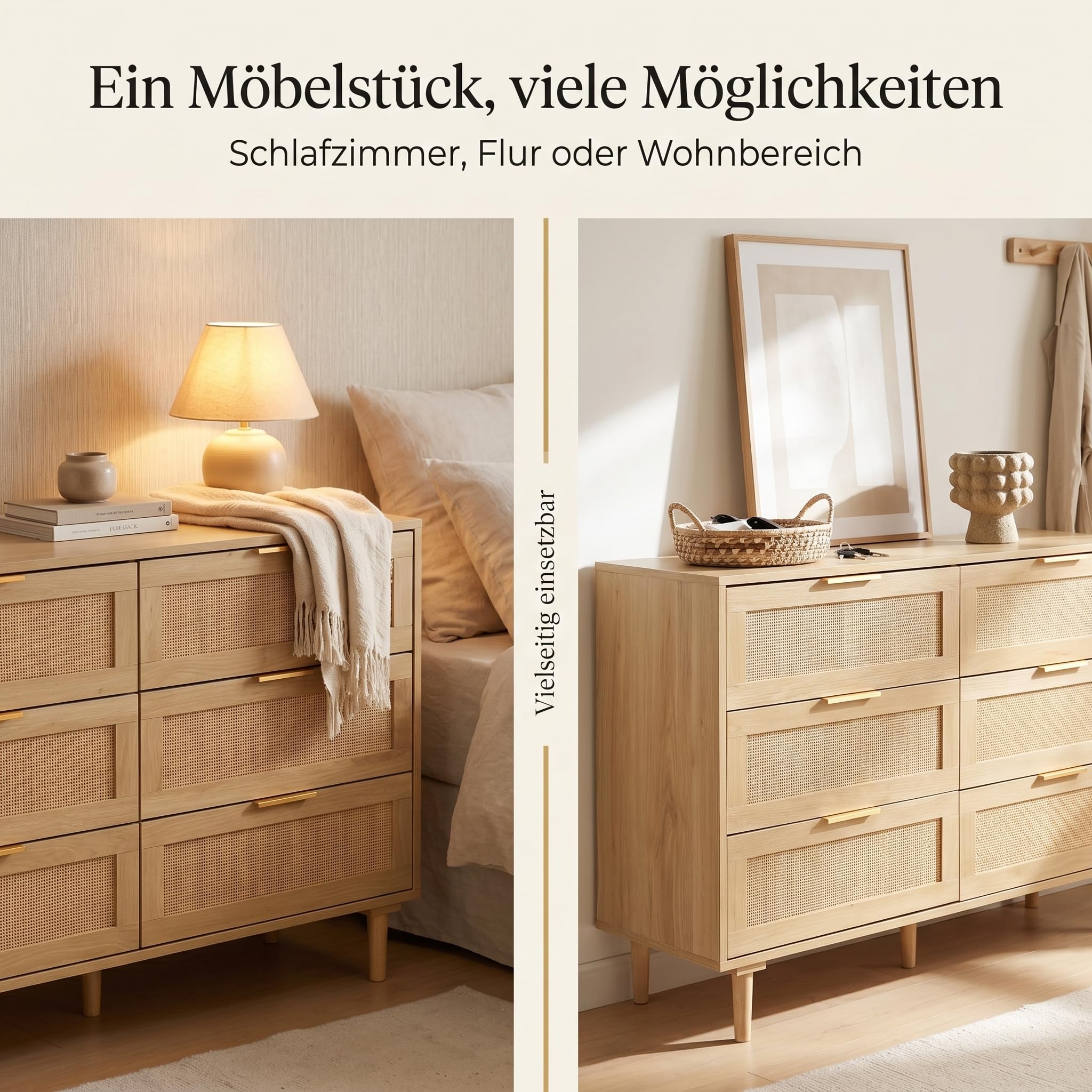 GRAVFORCE Rattan Kommode mit 6 Schubladen Sideboard mit Großer Kapazität