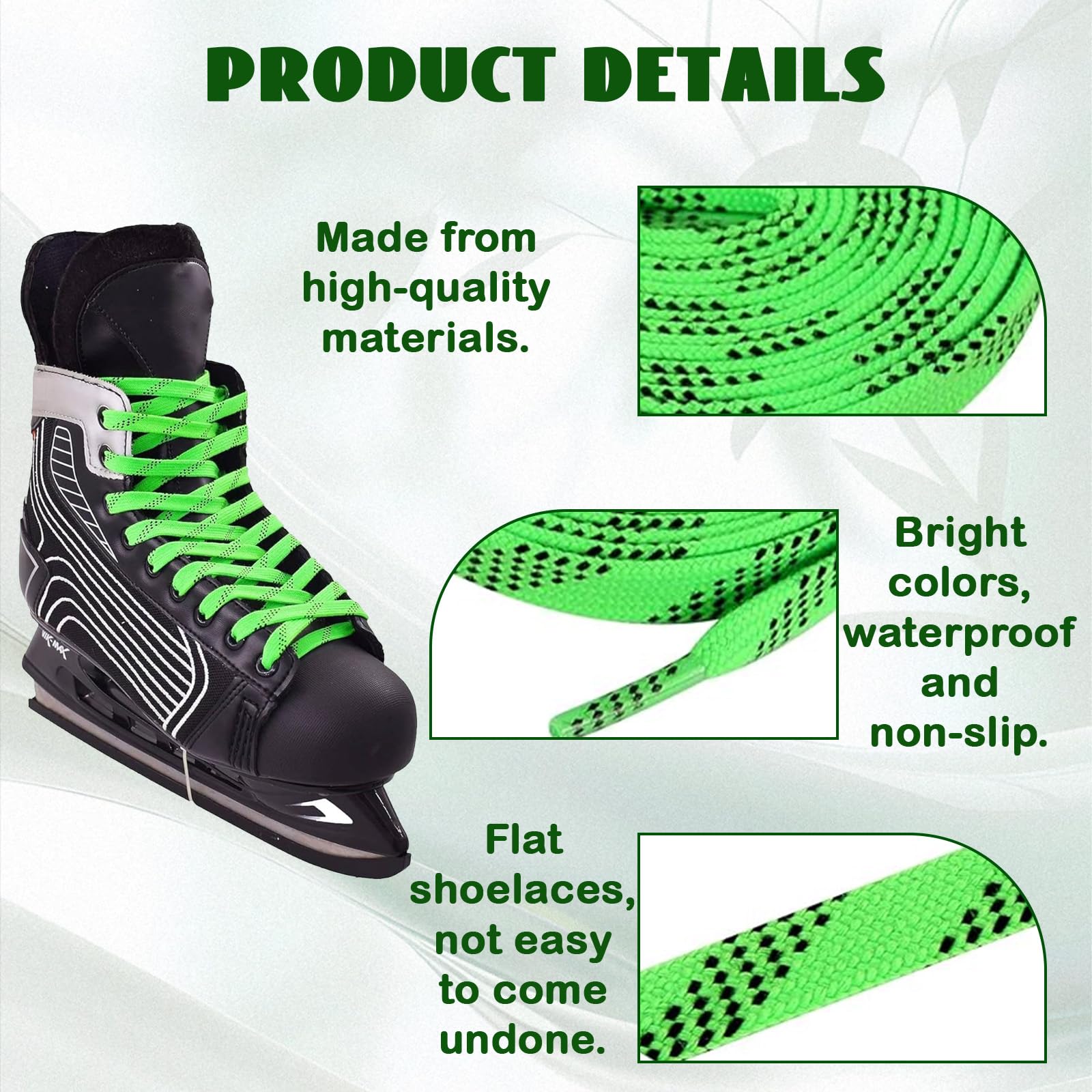 Cordones De Hockey sobre Hielo Verdes 244cm Cordones Planos Encerados Antideslizantes para Patinaje sobre Hielo Y Hockey En Línea, Cordón De Skate Encerado Resistente Al Agua