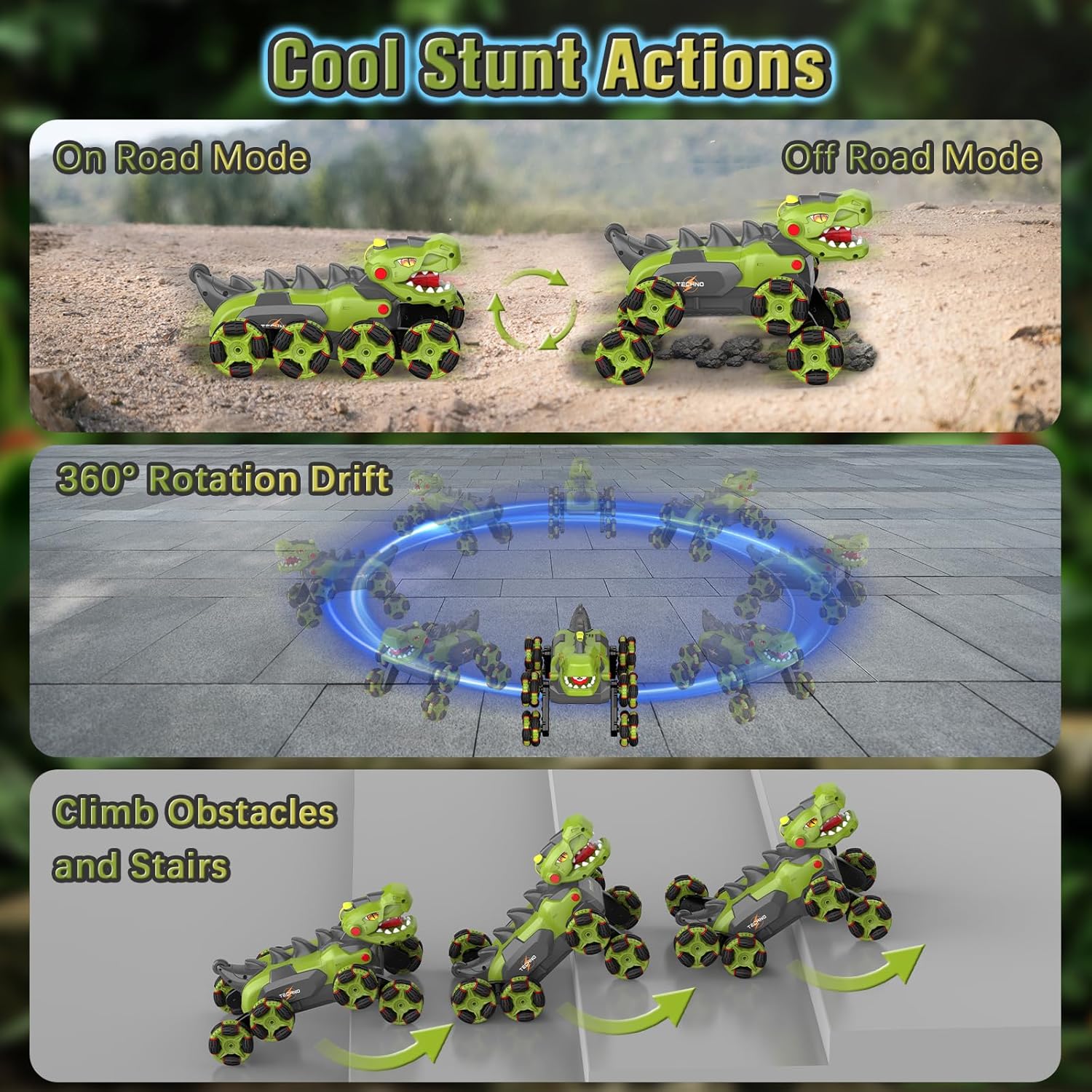 8 Wheels Dinosaur Transform RC Stunt Car - 2.4Ghz Remote Control Dinosaurs Monster Truck with Transforming & Spray & 360° Rotation, Dinosaur Toys for Kids 5-7 8-12, Boy Christmas Birthday Gift Age 4-6