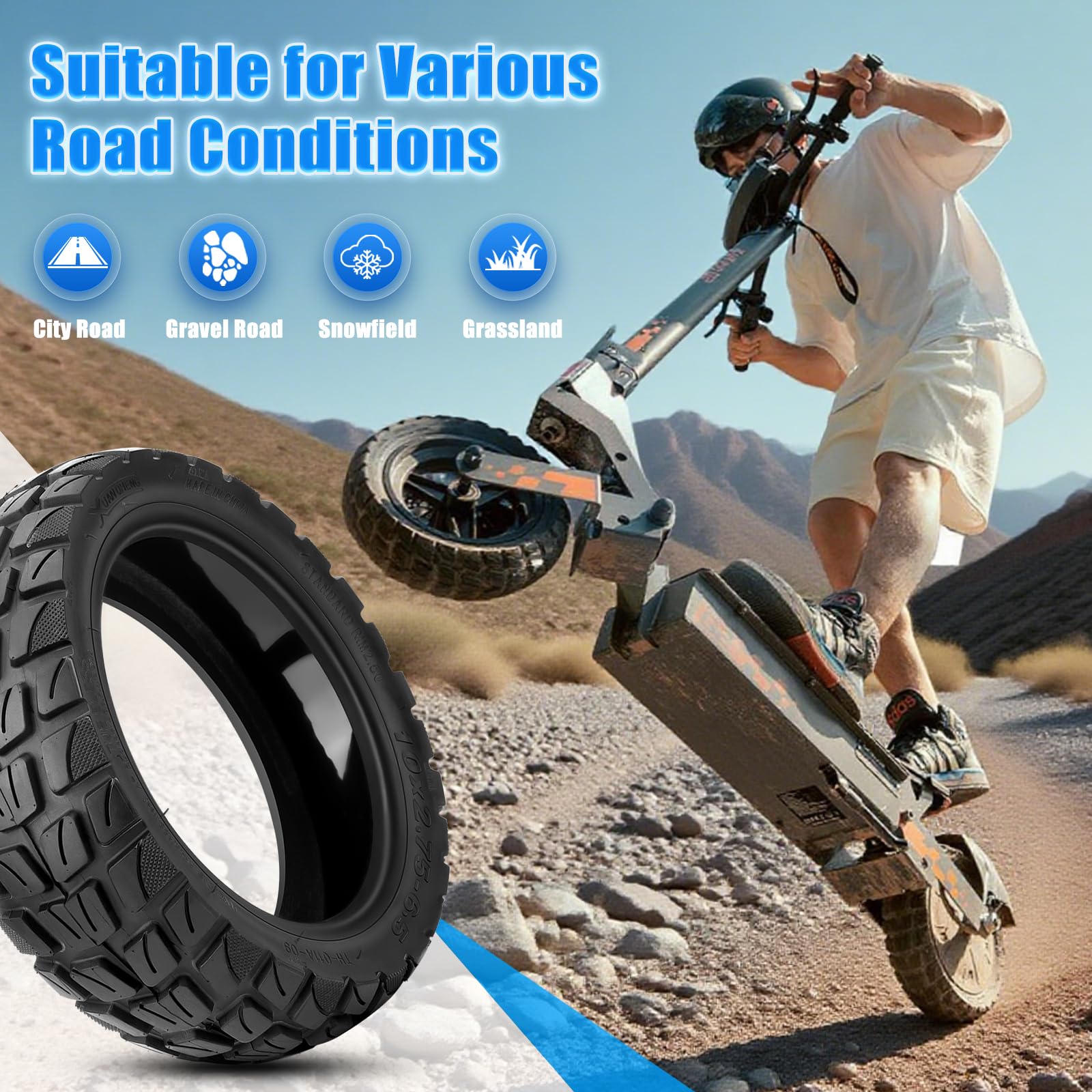 10 x 2,75 – 6,5 Tubeless, pneumatici autoriparanti da fuoristrada, con valvola, 10 pollici, pneumatici di ricambio per e-scooter, resistenti all'usura e durevoli, antiscivolo e antiperforazione