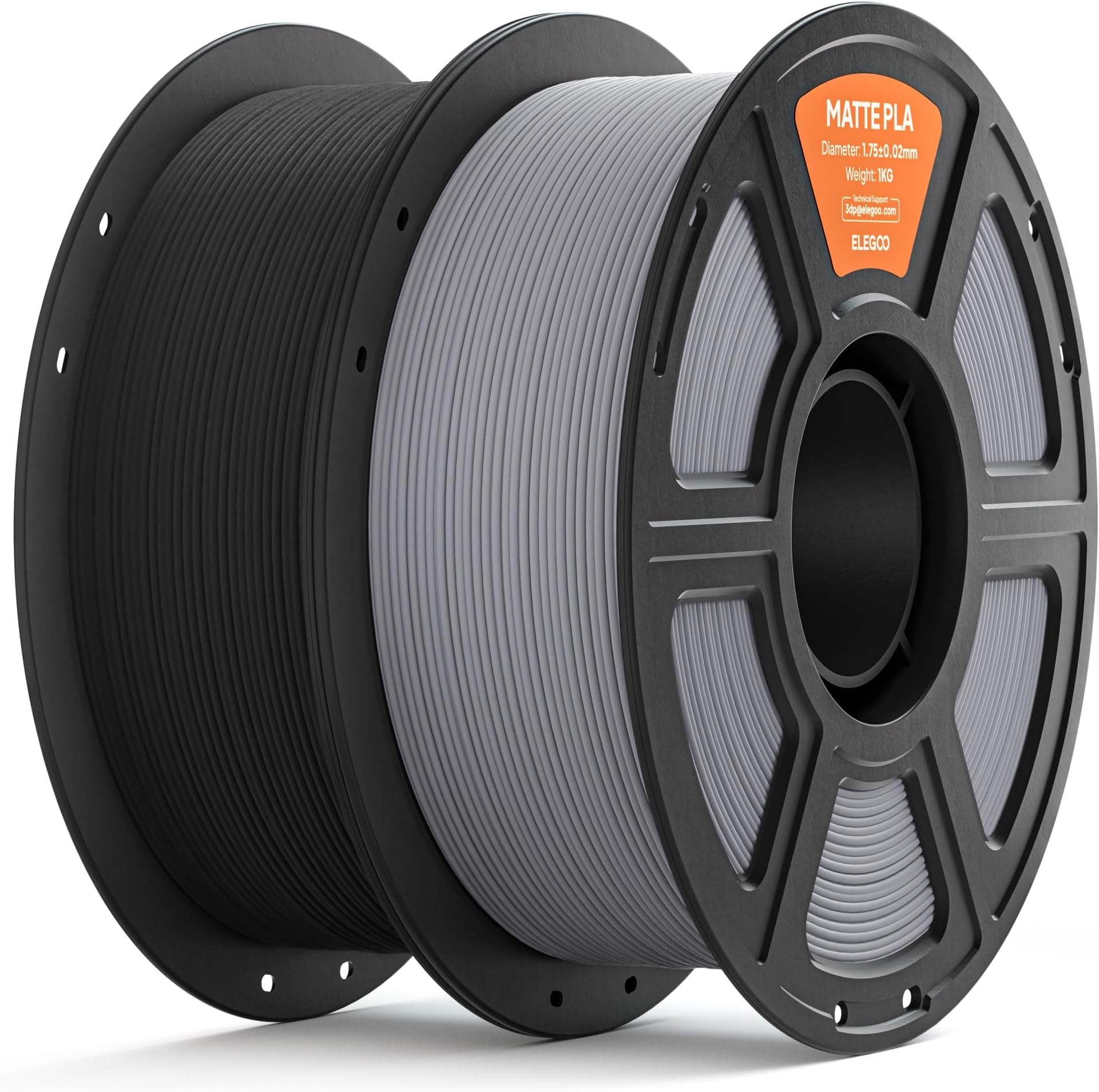 Matte PLA Filament 1.75mm Black & Slate Gray 2KG, 3D Printer Filament High Precision, 2pcs 1kg Spool (2.2lbs) Fits for Most FDM 3D Printers