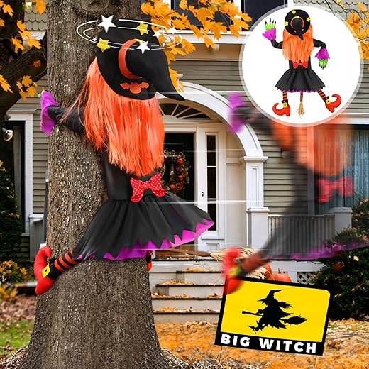 Large Crashing Witch Decor(55” H), Halloween Decorations Clearance Outdoor Witch Props Ornaments, Hanging into Tree/Porch Pole/Door/Yard, with…
