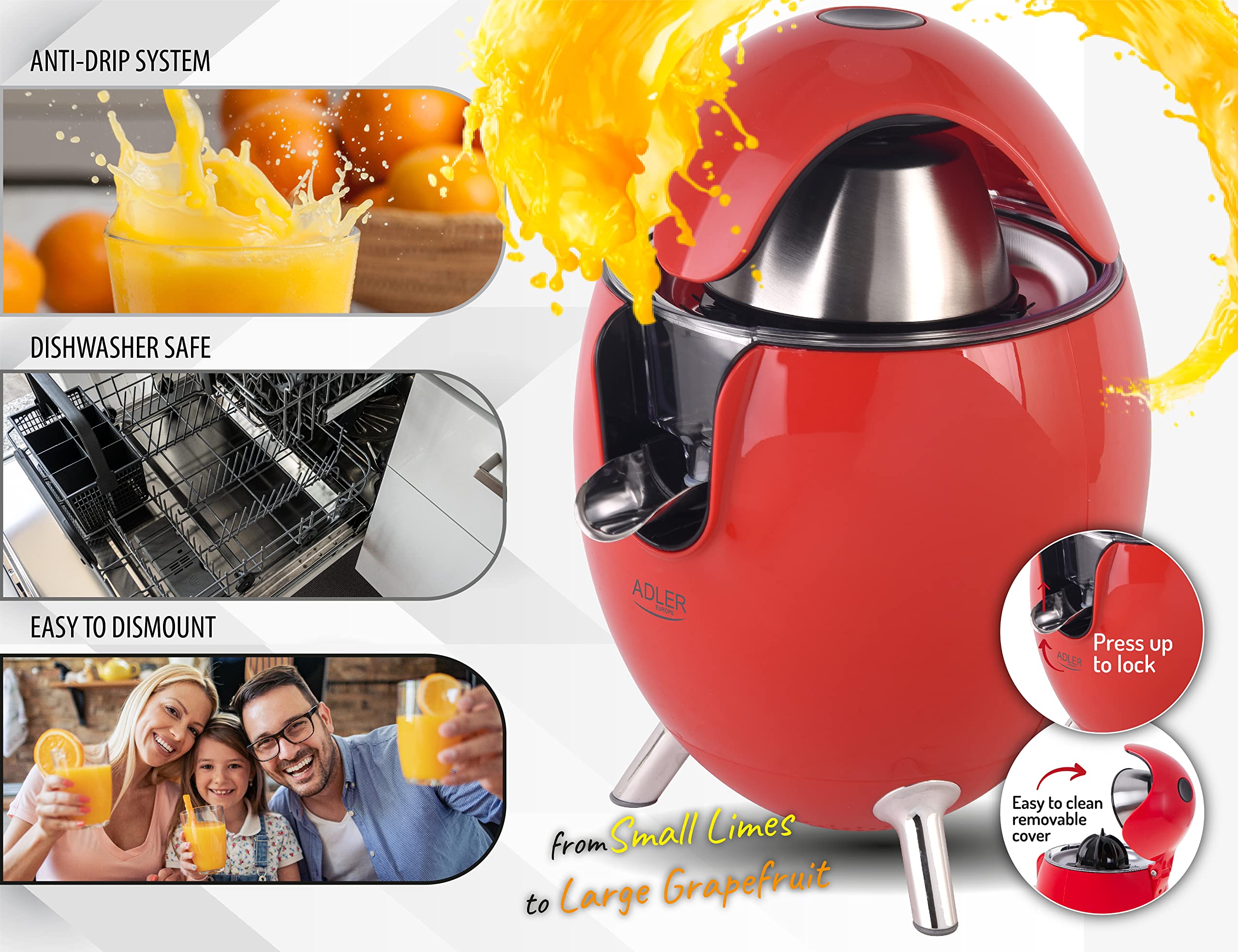 Adler AD 4013 Presse-agrumes rouge