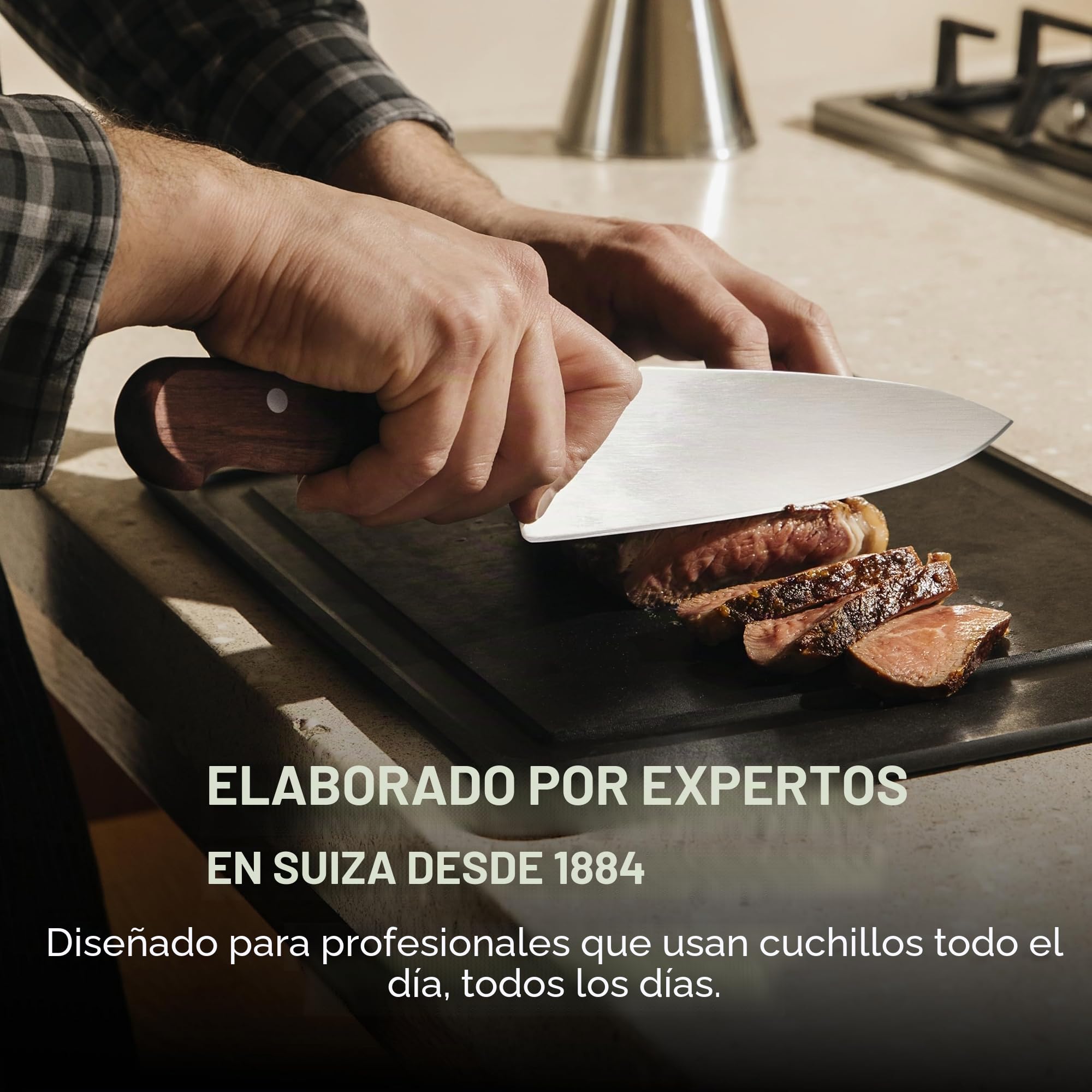 Victorinox Wood, Cuchillo para trinchar, Cuchillo de cocina, Filo recto, Hoja extra afilada, Acero inoxidable, Mango de madera