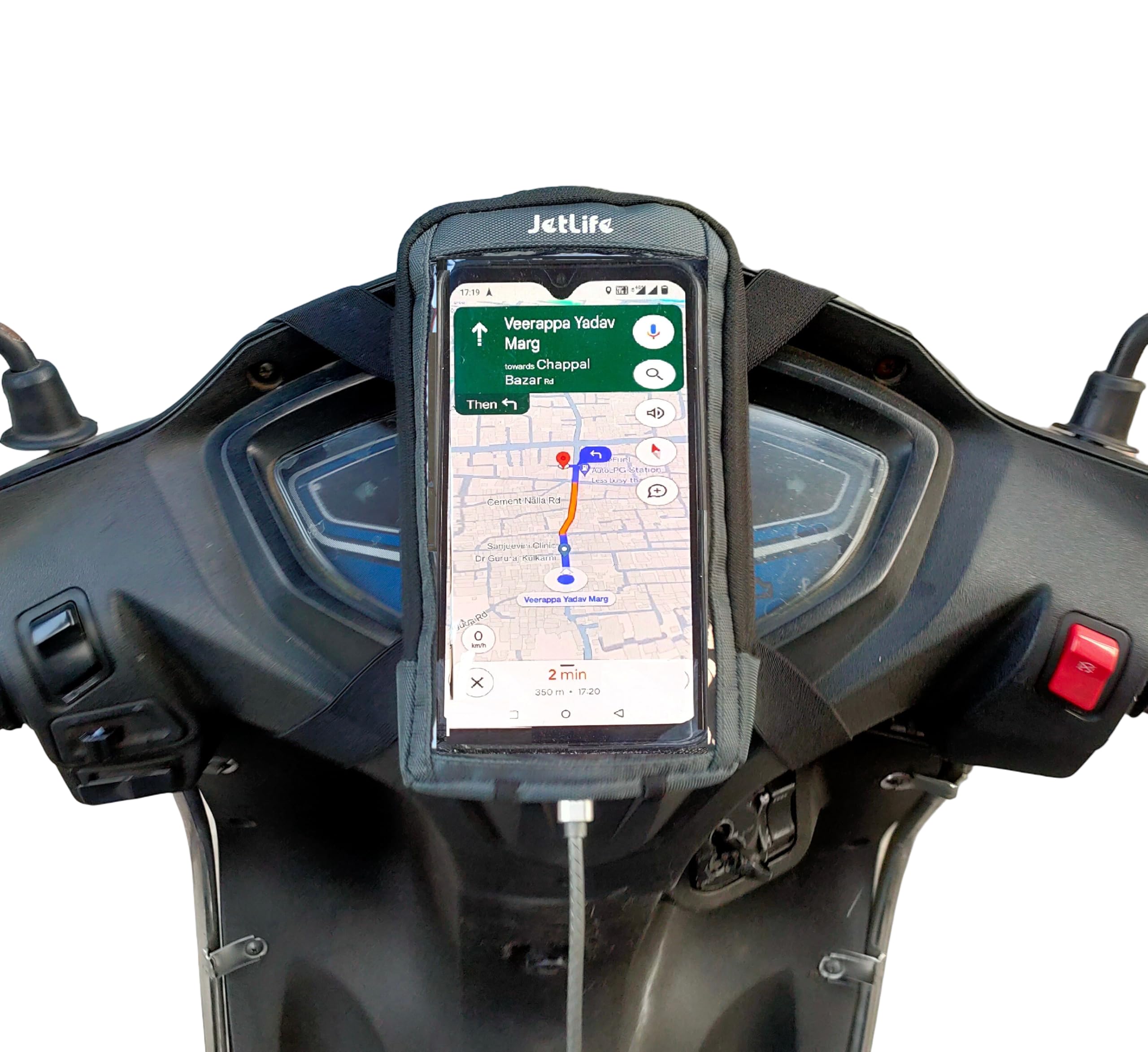 JETLIFE Universal Mobile Holder/Stand/Mount Pouch for Scooters Scooty Activa Jupiter EV's | Standard X1 Model (Grey)