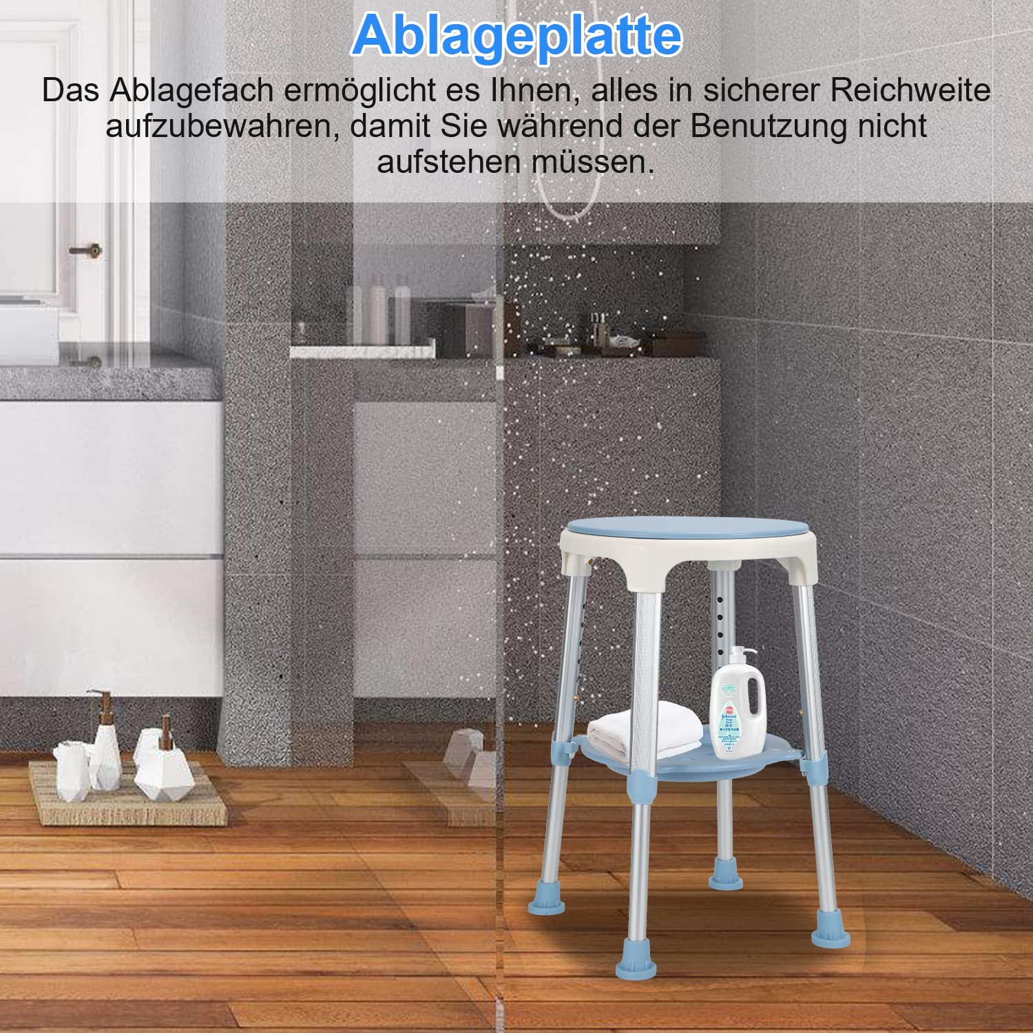 Taburete de Ducha, Silla de Ducha Giratoria 360° con Paletas y Bola de Baño, Altura Ajustable 42-54 cm Taburete, Ayuda para la Ducha, Asiento de Ducha para Ancianos y Mujeres Embarazadas