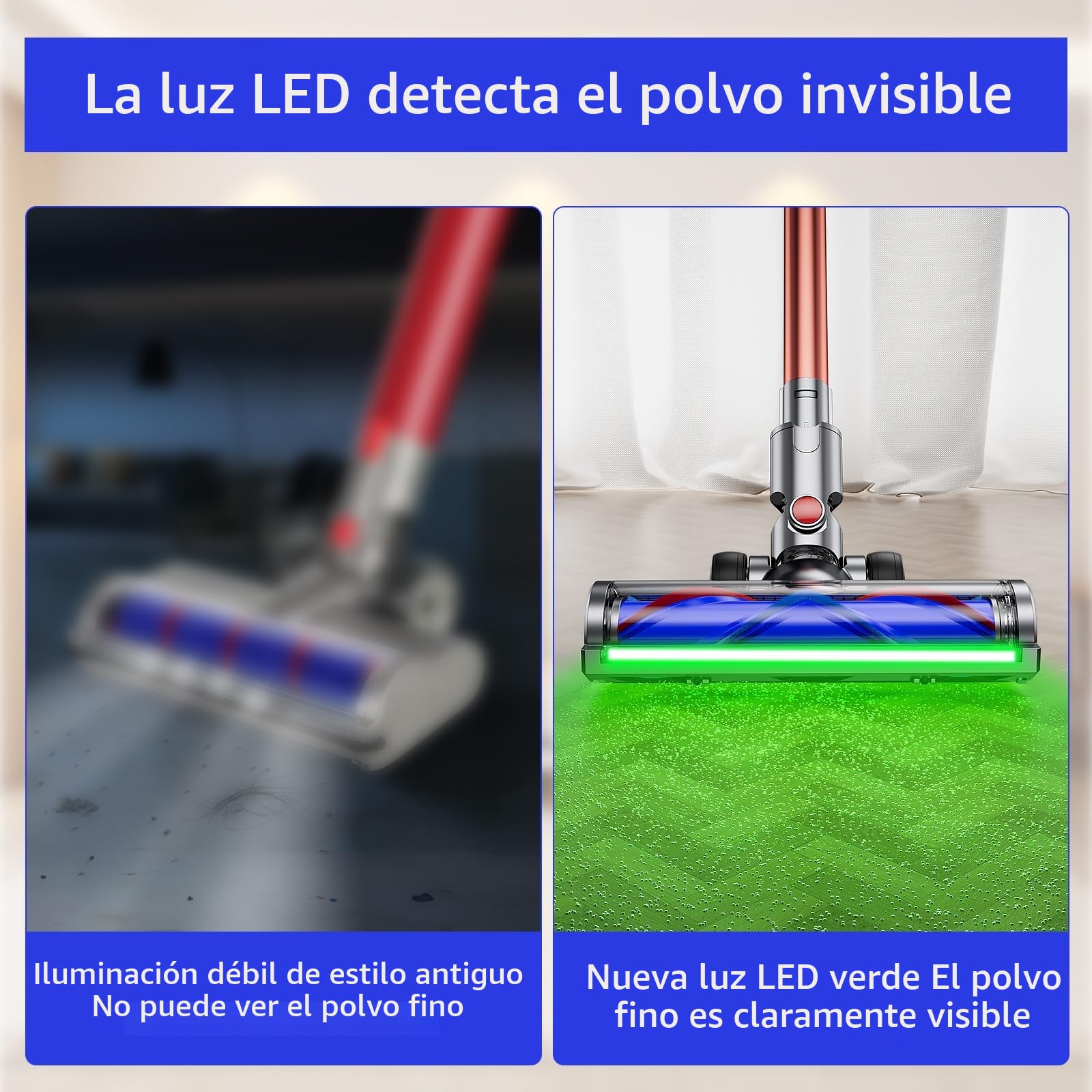 Cepillo eléctrico compatible con Dyson V6 Animal, V6 Fluffy, DC58, DC59, DC61, DC62, DC74, accesorio para cepillo turbo con sujetador rápido para suelos duros y alfombras con luces LED, accesorio para