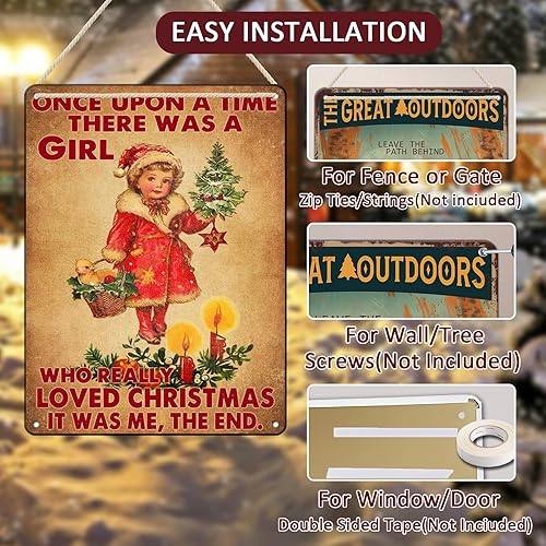 Miniatura 3 de Letrero de metal vintage de Navidad con texto en inglés Once Upon A Time Girl Loved 80s Christmas Style Wall Art Christmas Art Christmas Tin Sign de