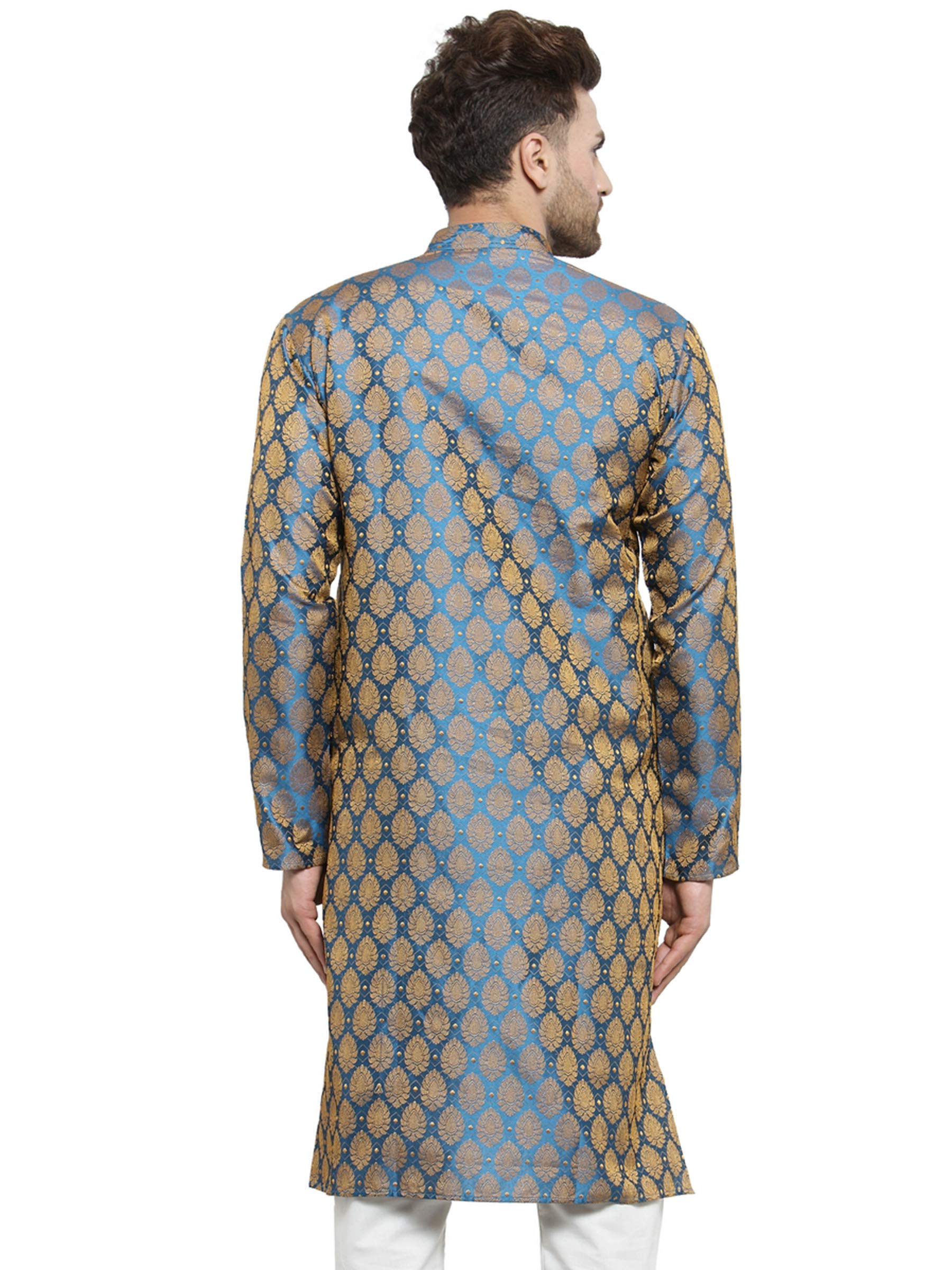 Jompers Men's Cotton Silk Straight Kurta (Ko_586Blue_M_Blue_Medium)