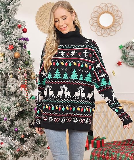 kids4ever Kerstcoltrui voor dames, gebreide kersttrui met lange mouwen