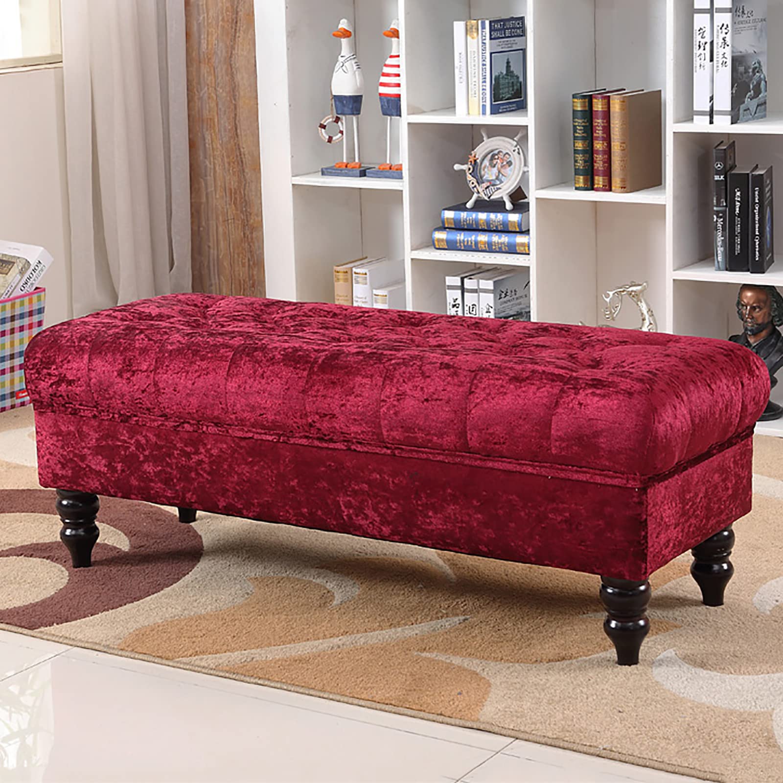Banco de Almacenamiento tapizado en Terciopelo, otomana Rectangular de Felpa con Patas de Madera, baúl Acolchado con Tapa, Banco de Zapatos, Taburete para pies con Tapa elevable pa