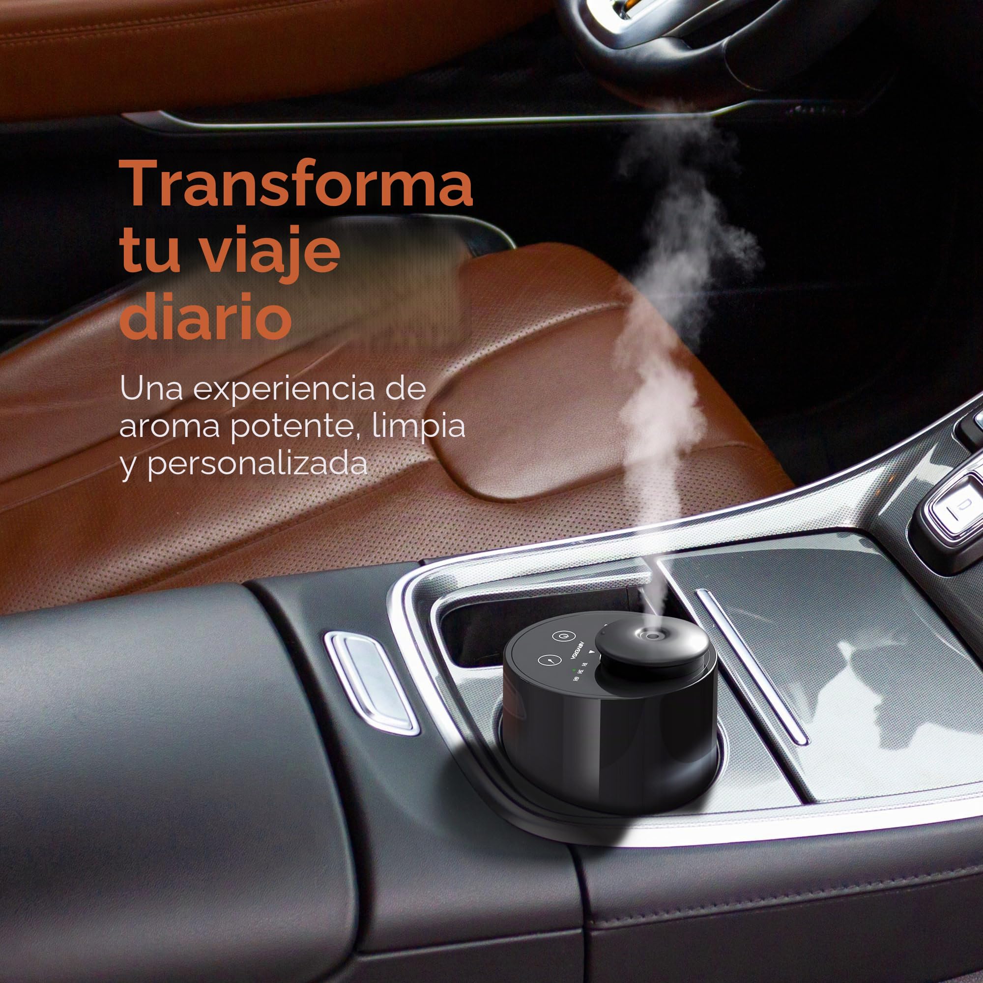 Airversa Difusor de aceites Esenciales sin Agua. Nebulizador a Pilas, Mini máquina de Aromas. Aromaterapia, 4 temporizadores, 3 Niveles de Vapor. para casa, Coche, Oficina. AN6 Negro