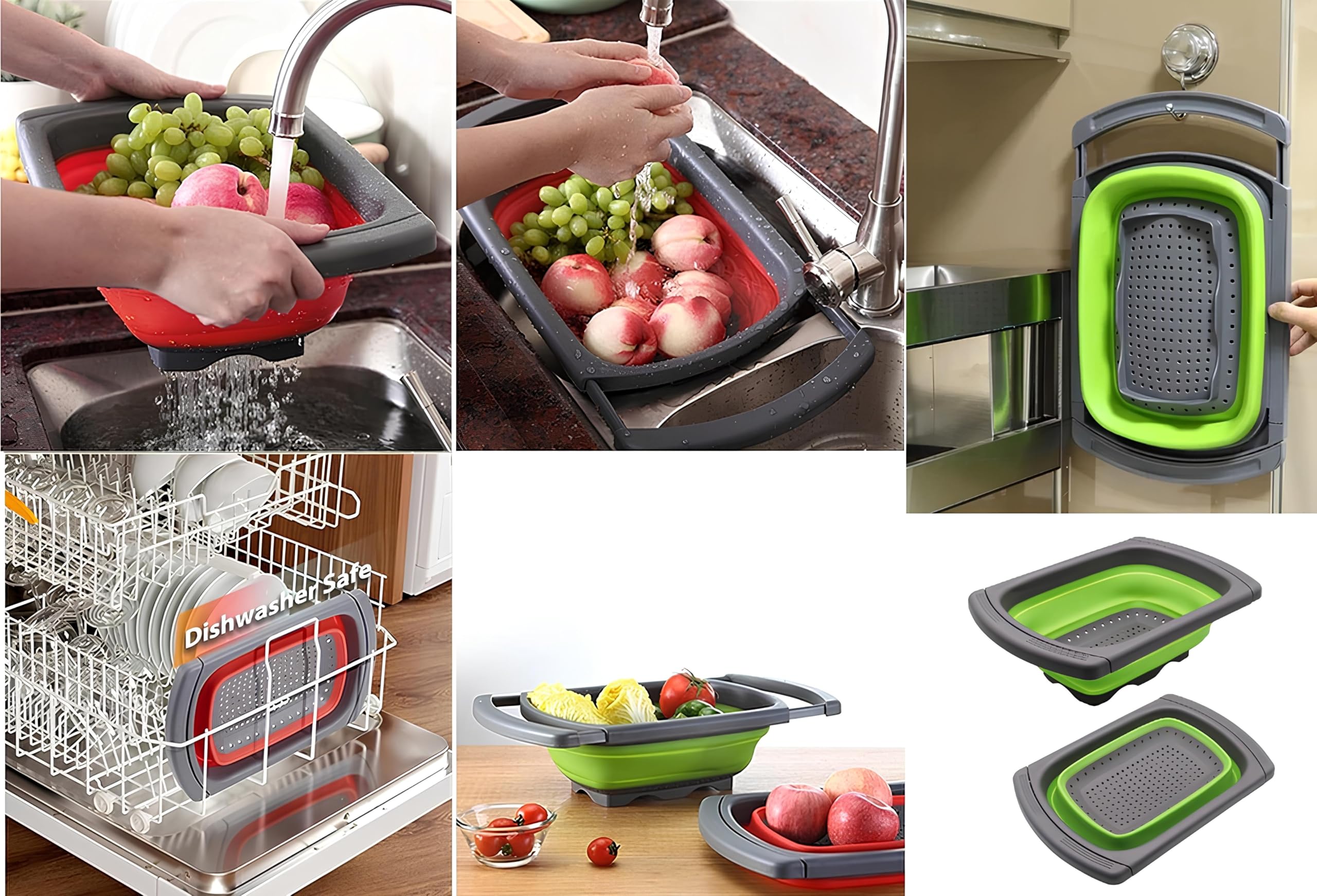 Scolapasta Pieghevole Qualità Top Lusso Filtro Cestino Cucina Manico Allungabile per Lavandino Scolapasta Silicone Pieghevole Colander Setacci Scolare Pasta Verdura Frutta Salva Spazio Colore Casuale