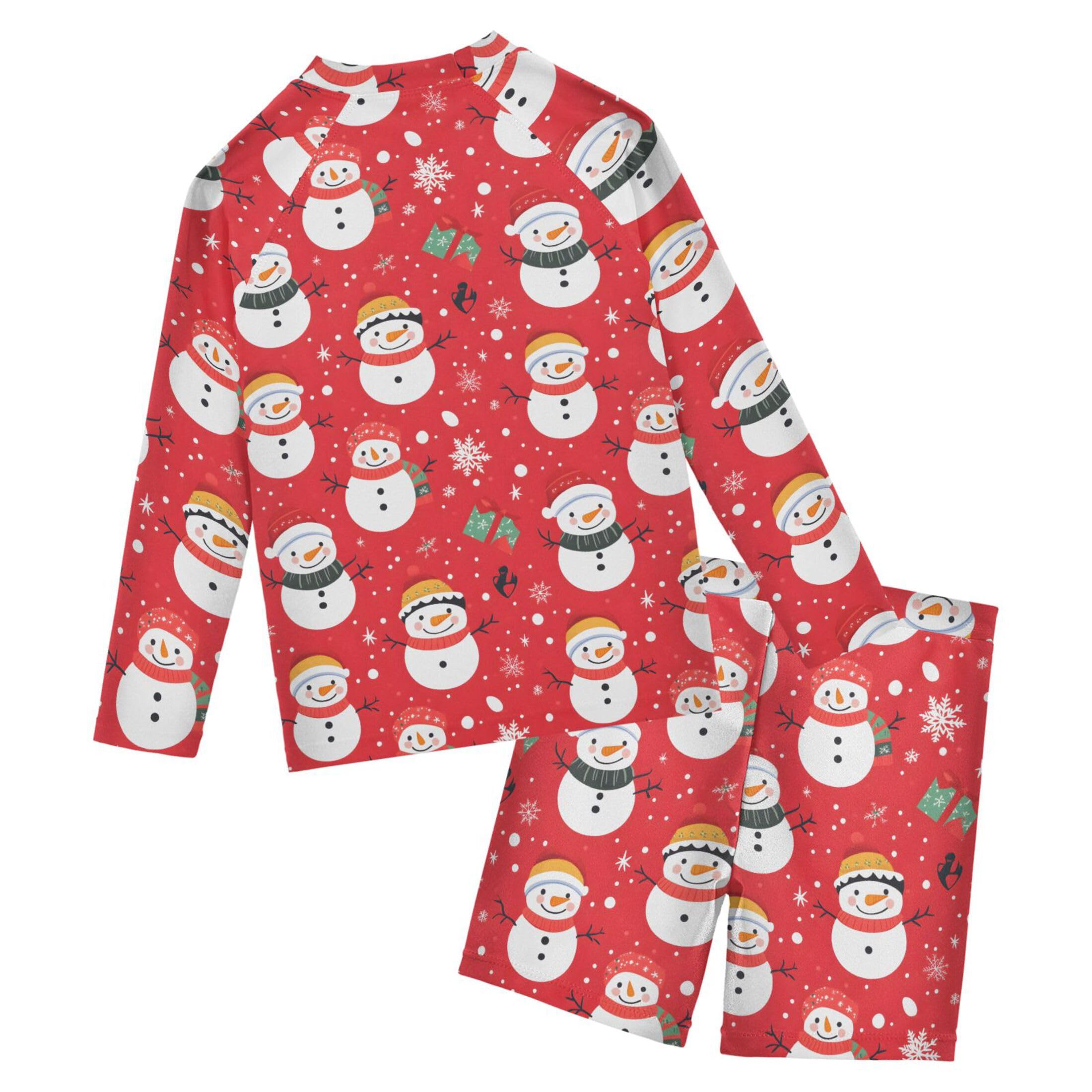 Christmas Xmas Snowman Snowflake Baby Boys' Toddler Long Sleeved Rashguard Swim Bathing Suit Set B0403674