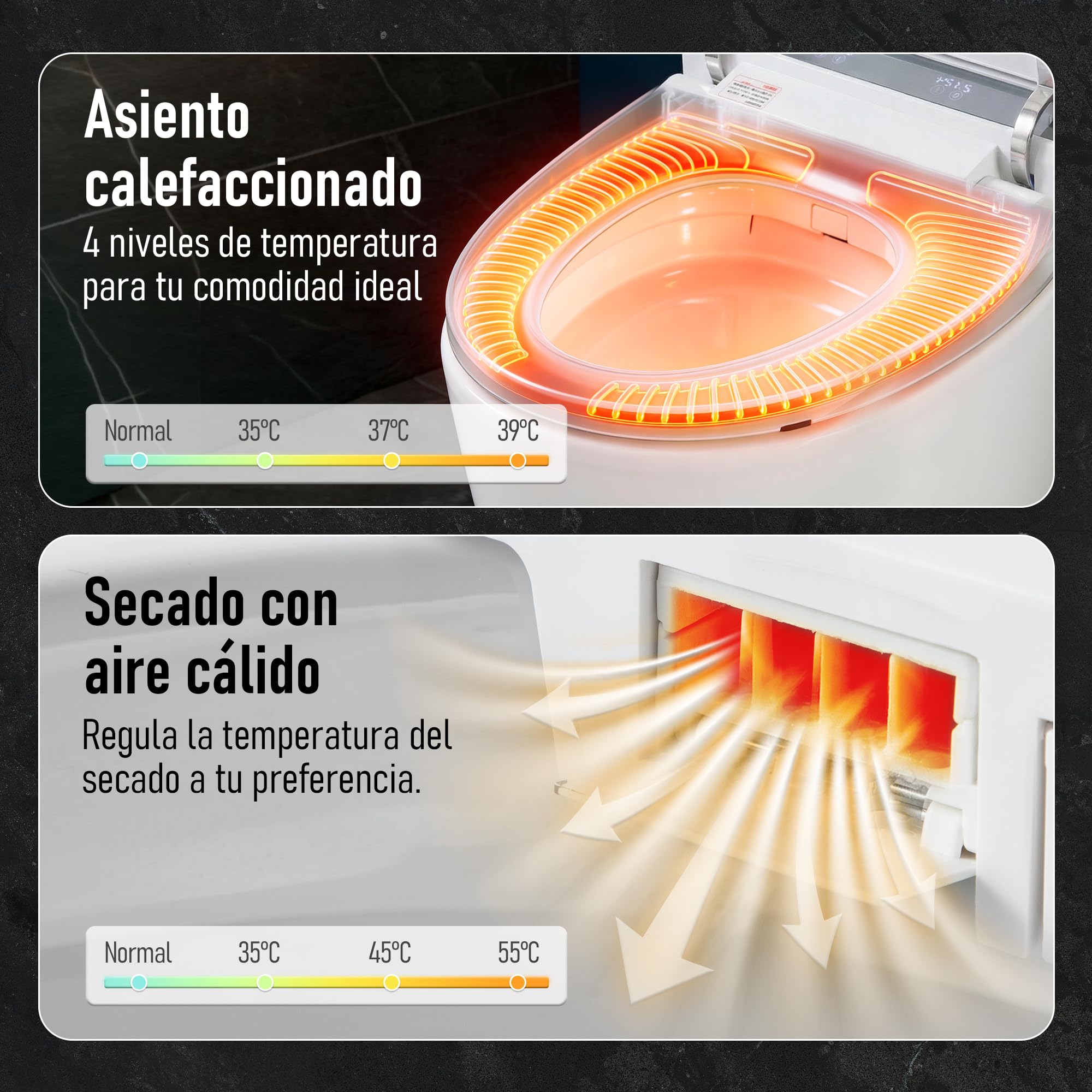 Inodoro Inteligente Estilo Japonés | 680x390x490 mm | WC con Bidet Integrado, Asiento Calefactable, Agua Caliente y Secado, Sensor, Control Remoto y Tapa Automática, Sin Depósito (Blanco | 1C)