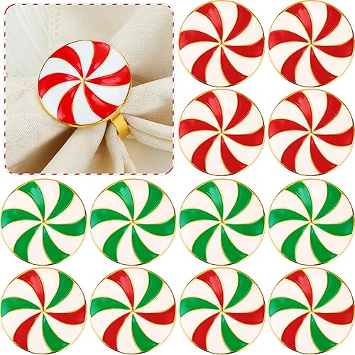 Miniatura 1 de Servilleteros de Navidad para cenas de Navidad, fiestas, accesorios de decoración de mesa de adorno de boda (12 piezas, estilo caramelo)