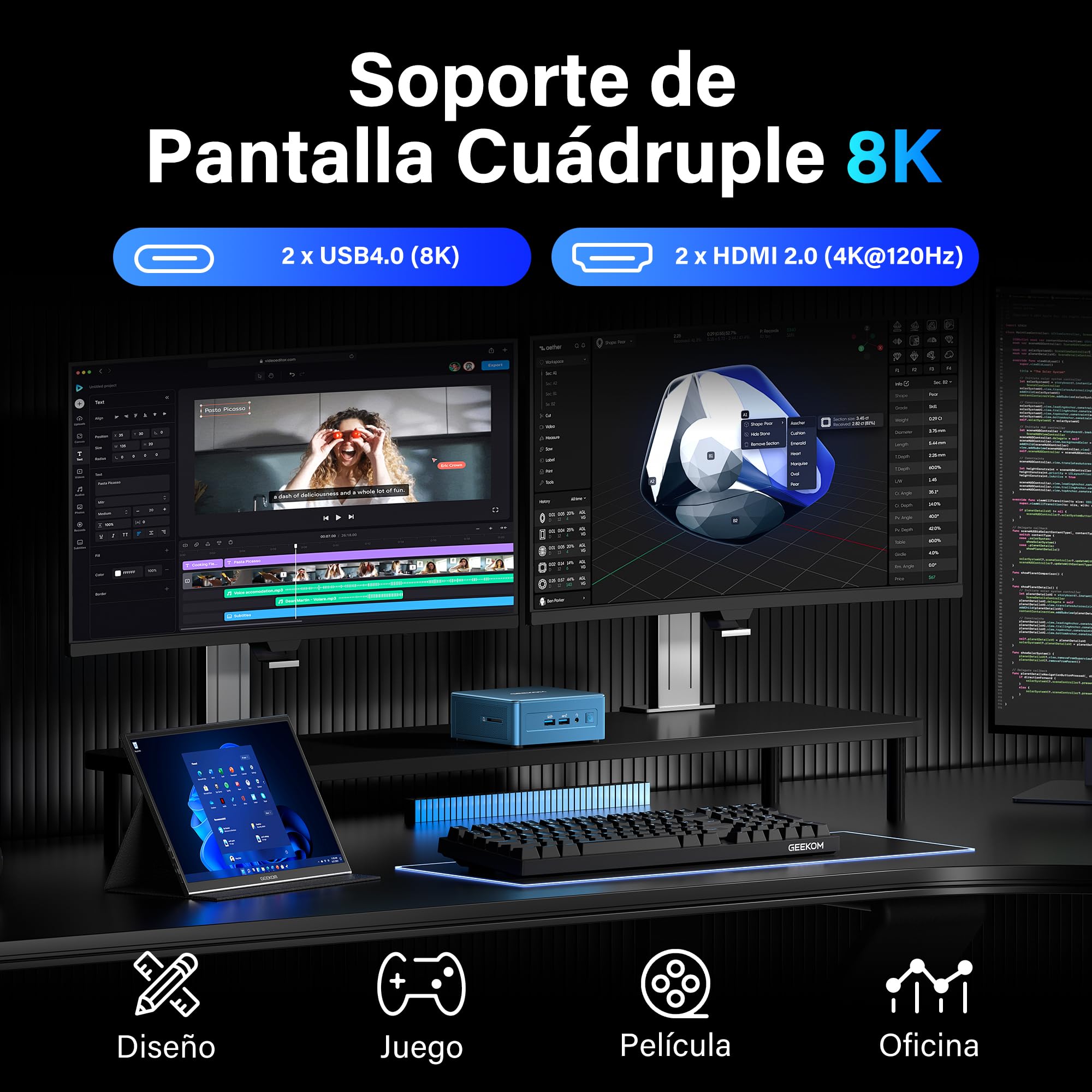 GEEKOM IT12 Mini PC 2026 Edition con Intel i5-12450H, 16GB RAM + 512GB SSD | Mini Ordenador con LAN de 2.5 Gbps, Iris Xe 8K, USB4, Mini PC Empresarial para Servidor Plex y Teletrabajo