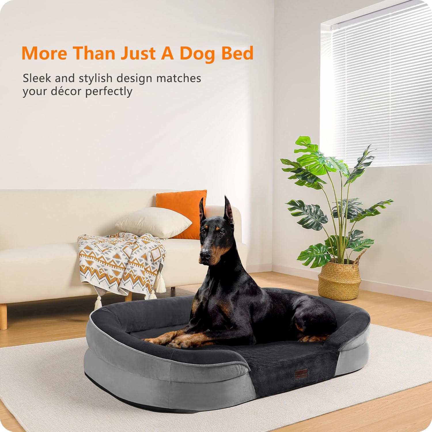 dwanton orthopedic dog bed for extra extra large dogs with gel memory foam, waterproof dog sofa, washable pet bed with four sided bolster cushion, removable cover & non-slip bottom, 48", dark gray xx-large(48 x 35.5 x 7.5 inch) dark gray