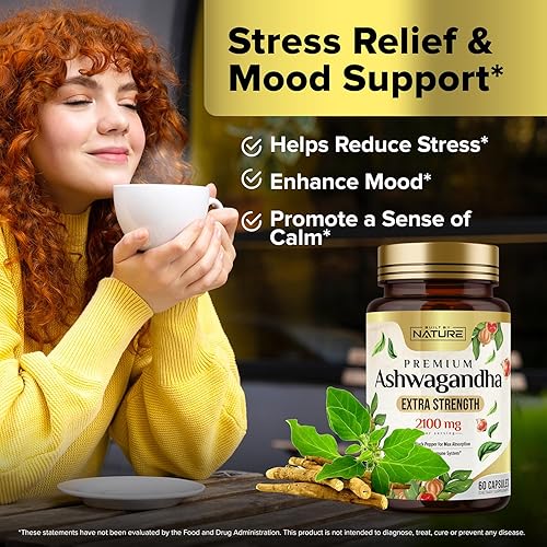Miniatura 8 de Built by Nature Ashwagandha - Alivio del estrés extra fuerte de 2100 mg y apoyo del estado de ánimo con extracto de pimienta negra para una máxima