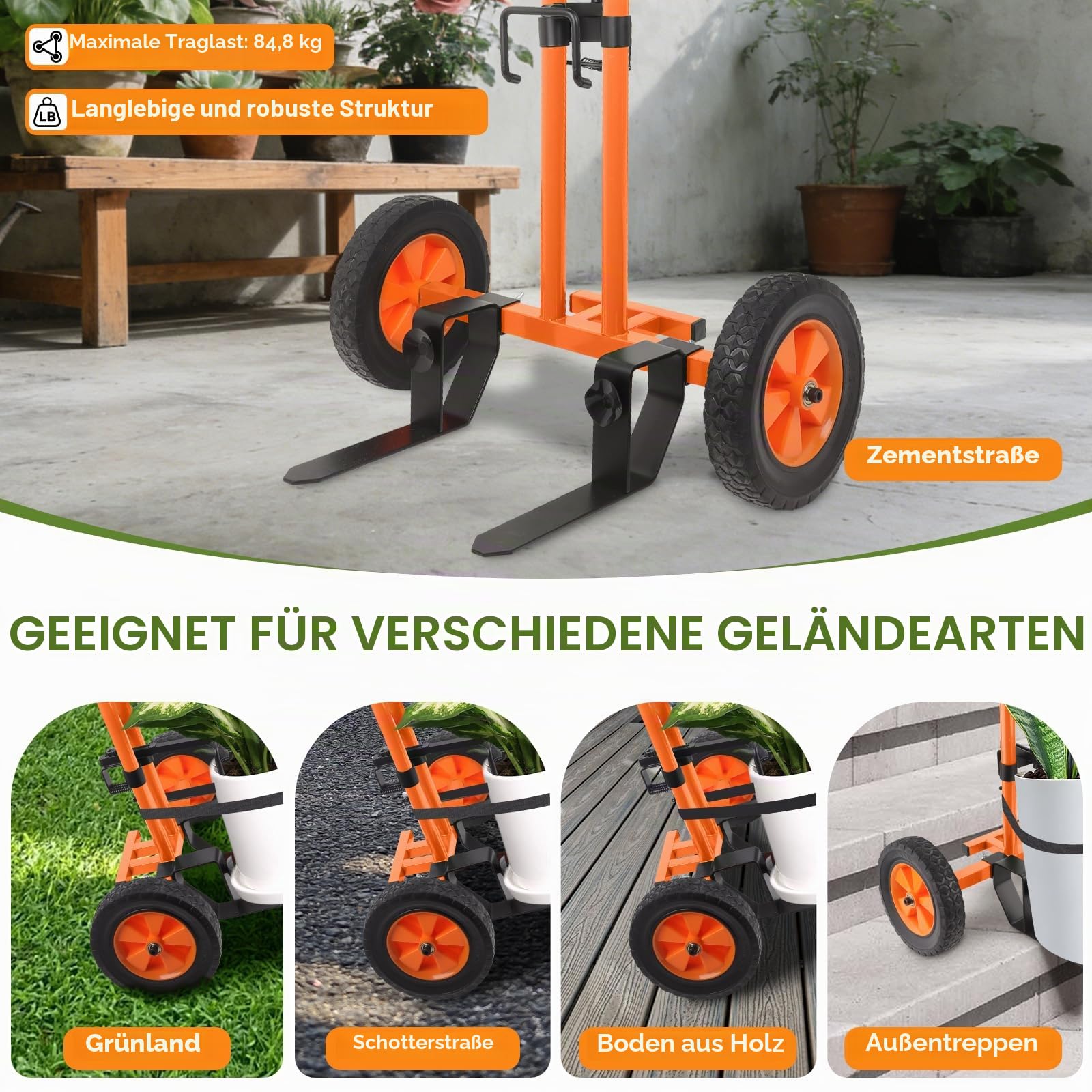 Pflanzen-Caddy mit Rädern, Pflanzenwagen, Topfpflanzen-Mover-Wagen | Robuster Pflanzenwagen mit verstellbarem Greifarm und Saugnäpfen, Topfwagen mit Gurt, für den Innen- und Außenbereich, 85 kg