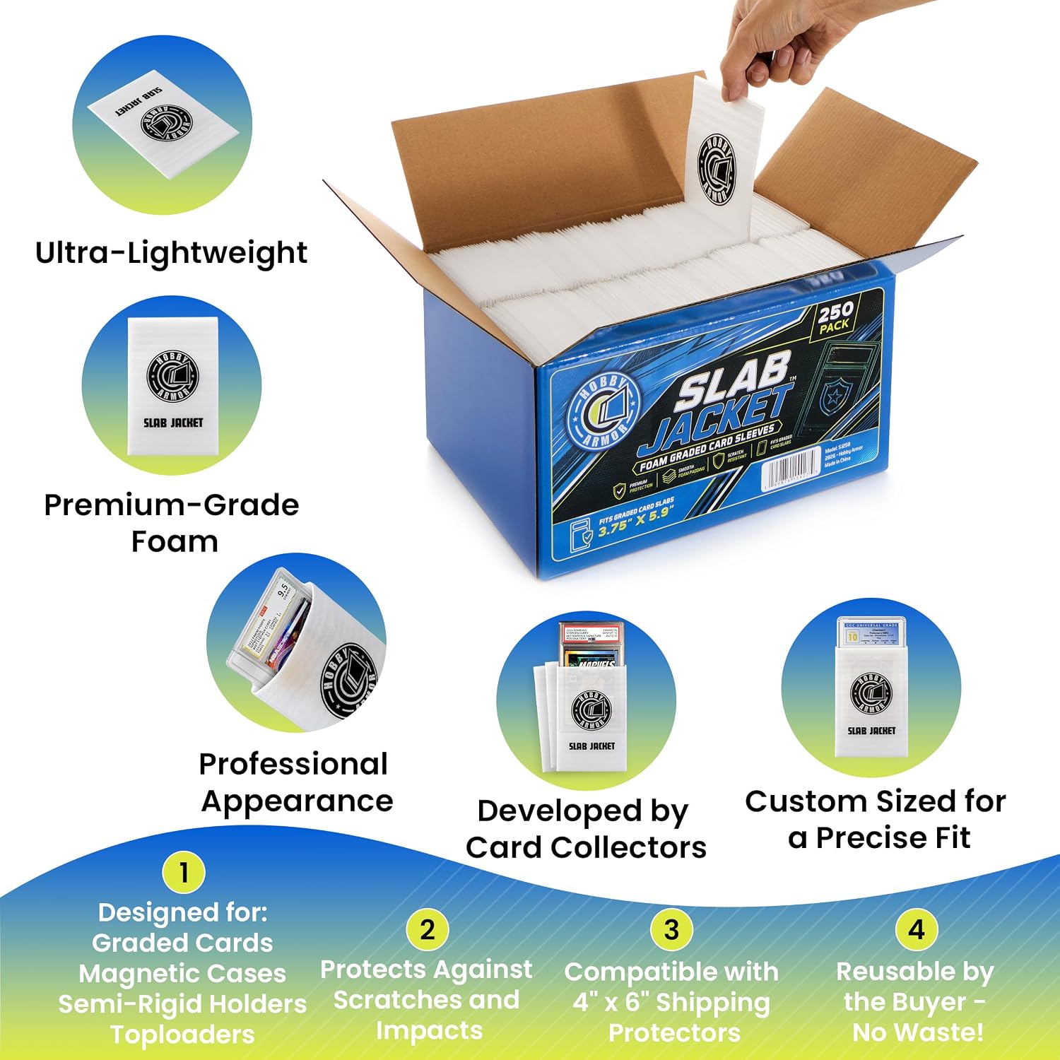 Slab Jacket Foam Graded Card Sleeves, Slab Shipping Protectors - 250 Pack image 4