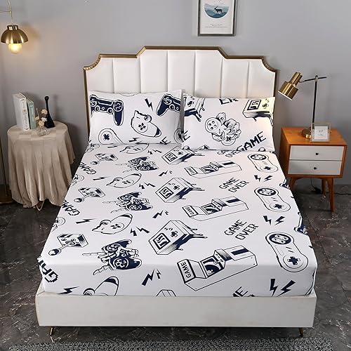 Miniatura 3 de SDIII Juego de sábanas tamaño Queen de 3 piezas, color azul oscuro y blanco, juego de cama en una bolsa, suave y transpirable, linda ropa de cama