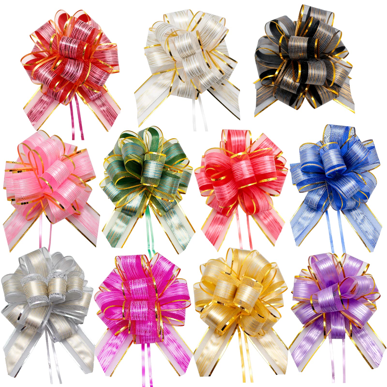 FQTANJU 22 Pieces Pull Bow Gift Wrapping Bow Large Ribbon Pull Bows for Christmas Wedding Baskets Valentine's Day Bows Multicolor Ribbon Bow for Gift
