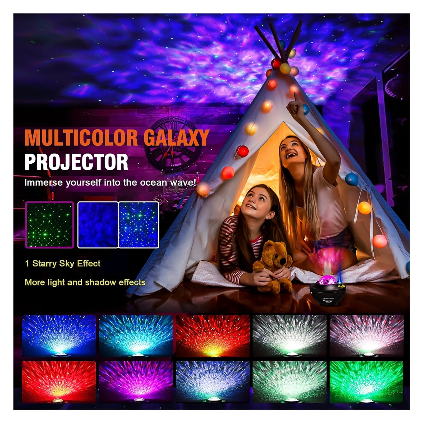 Proiettore Stellato Luce Notturna Galassia Bambino Bluetooth USB Lettore Musicale Stella Oceano Romantico Lampada Regali Crea Un'Atmosfera
