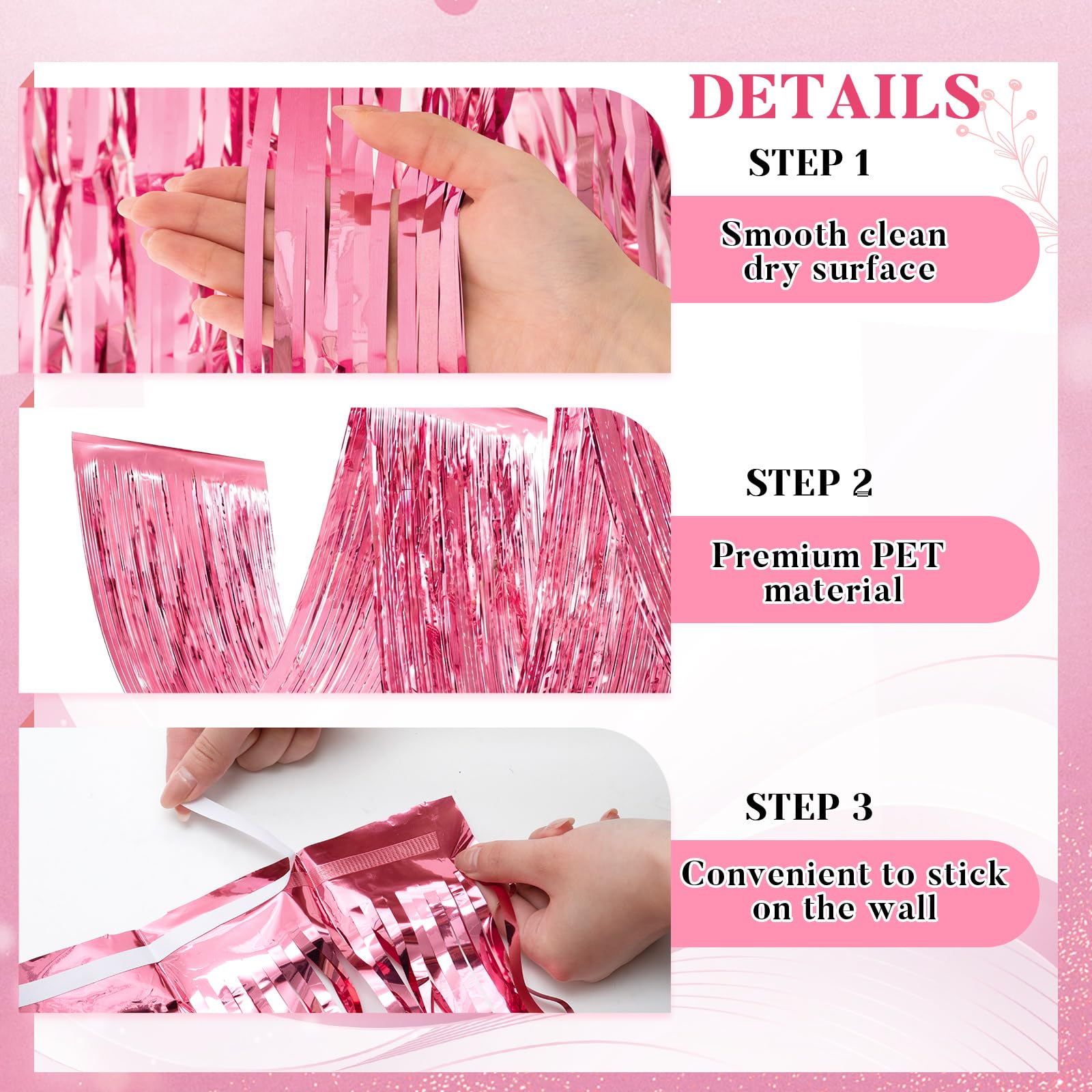 Breling 8 tende a frange rosa per soffitto, in lamina metallica, 4,6 m | Decorazione romantica per addio al nubilato, addio al nubilato, San Valentino, compleanno, ballo di fine anno e sfondi