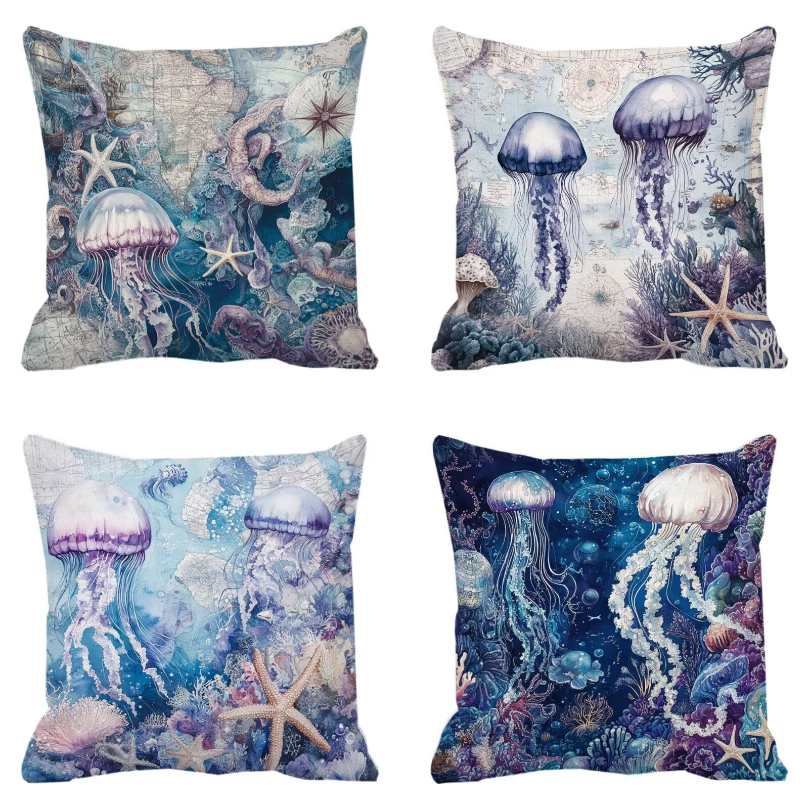 Cojines Sofa Fundas Cojines 65x65cm SúPer Suave Cojin Azul Animal Juego de 4, Fundas Almohada Impermeable Exterior, Interior Y Exterior Cojin Decorativos, JardíN Sillaterraza Regalos NavideñOs P-359